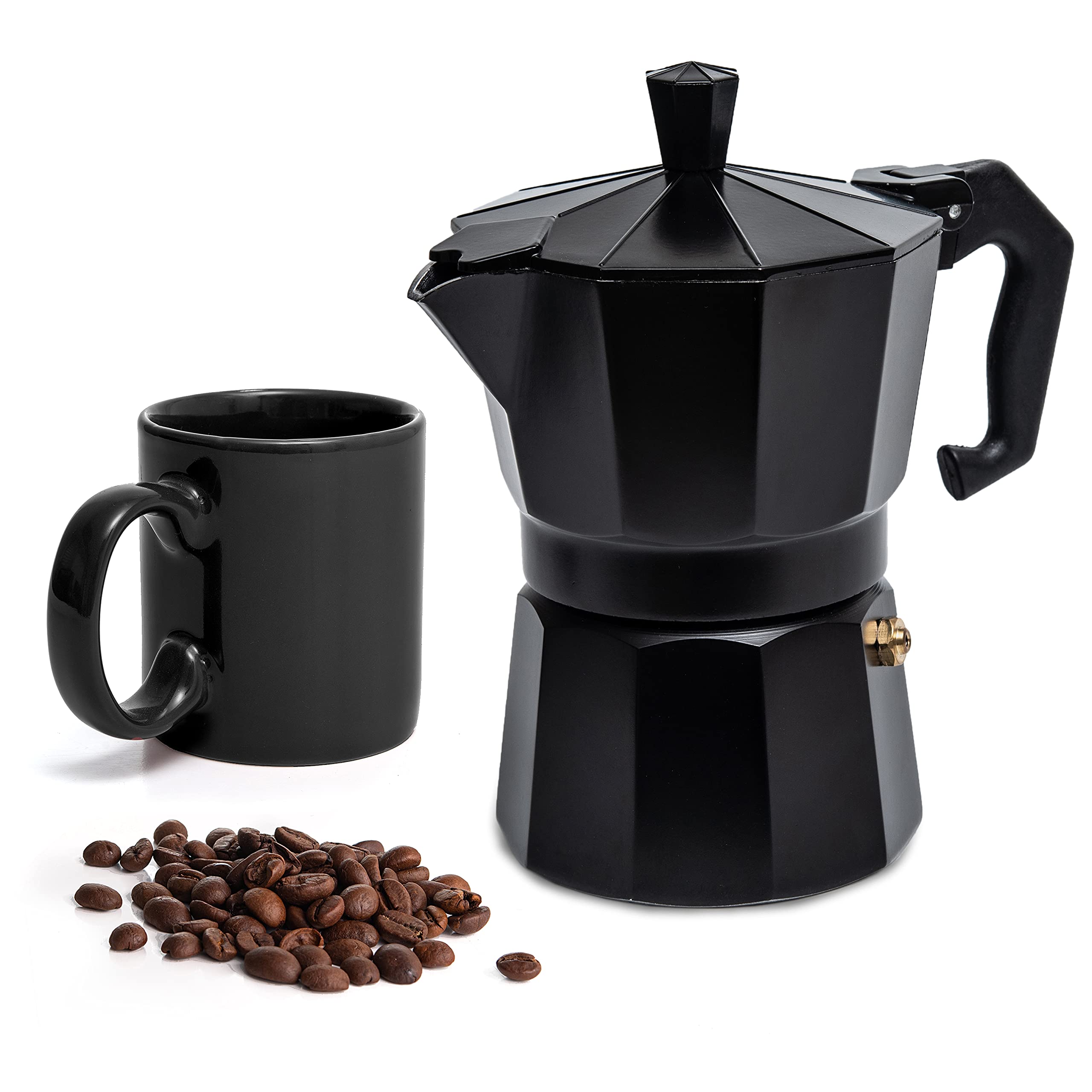 Mixpresso Aluminum Moka Pot Stovetop Espresso Maker - 3 Cup (5 oz) Italian Coffee Brewer for Gas & Electric Stoves with Bonus Coffee Mug - Perfect for Home, Office & Camping Espresso Brewing