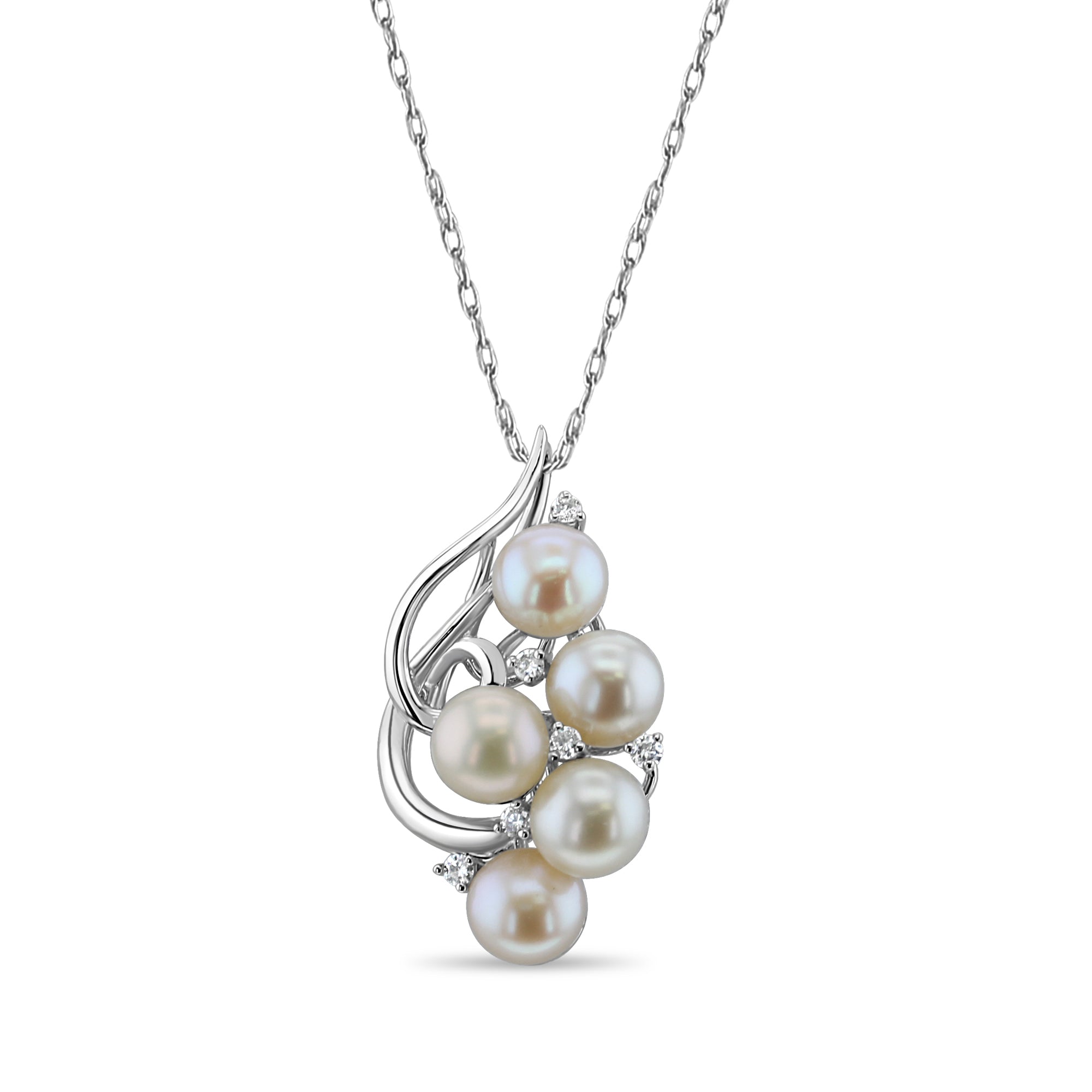 14K White Gold Freshwater Pink Pearl Necklace with Diamond Accents - Elegant Jewelry for Weddings, Anniversaries & Special Occasions