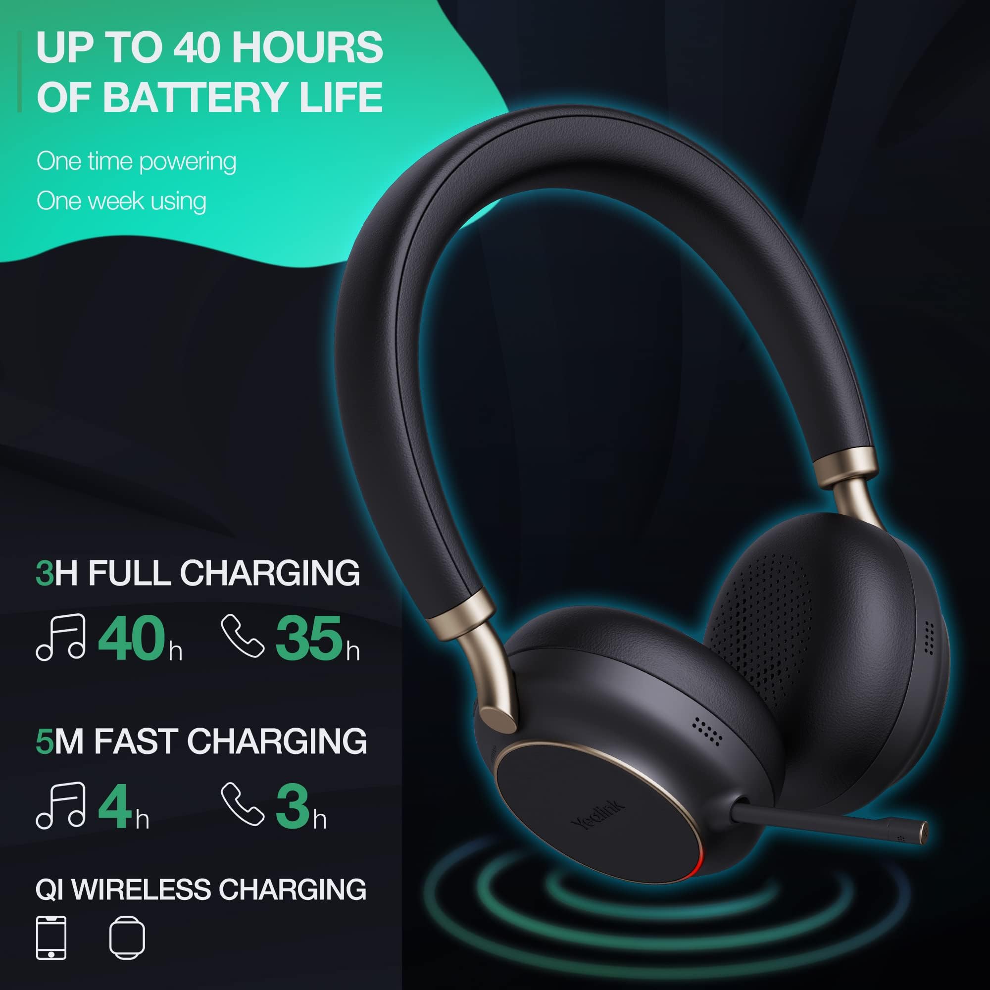 Yealink BH76 UC Wireless Bluetooth Headset with Active Noise Cancelling (ANC) - 5X Microphone, Retractable Mic Arm, 35H Battery for PC, Teams, Zoom Meetings - Ideal for Remote Work & Business Calls