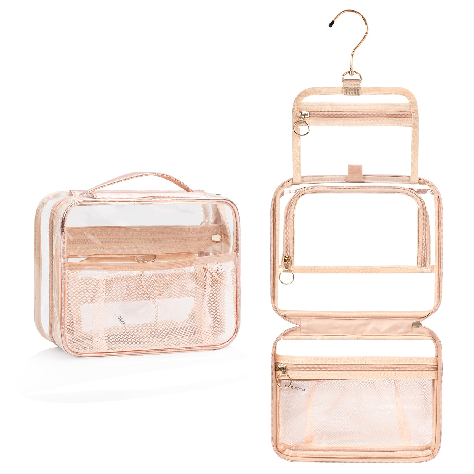 Clear Hanging Toiletry Bag for Women - Travel Makeup Organizer with 360° Hook - Portable Cosmetic & Skincare Pouch for Bathroom, Gym, Camping, and Airplane Travel