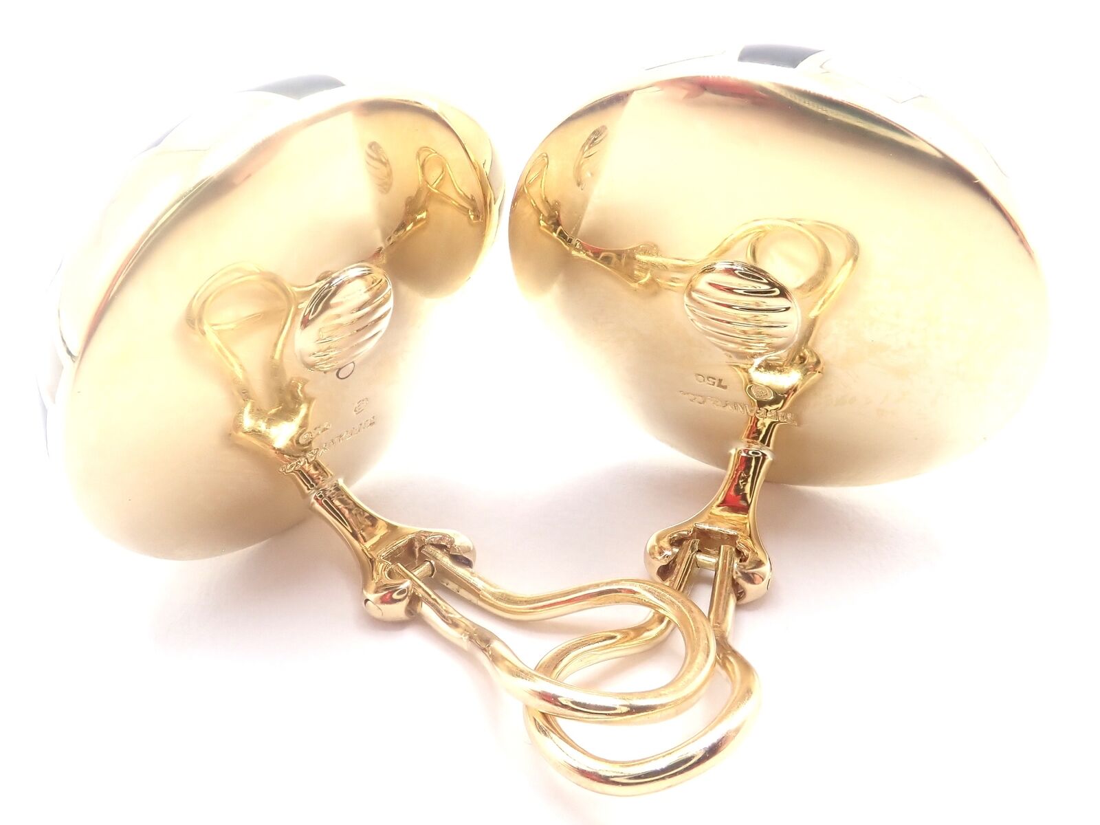 Tiffany & Co Cummings 18k Gold Mother of Pearl Black Jade Checkerboard Earrings for Women - Luxury Statement Jewelry for Parties, Weddings & Special Occasions