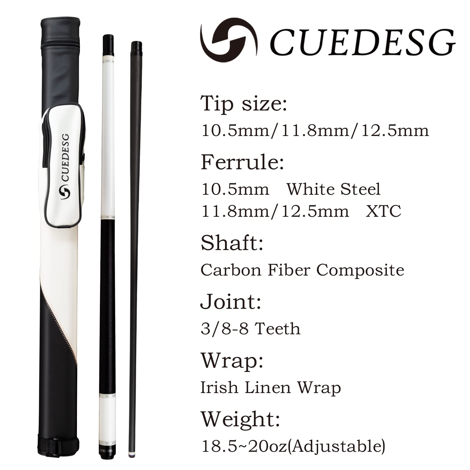 Premium Carbon Fiber Pool Cue Stick - 10.5mm/11.8mm/12.5mm Low Deflection Shaft | Professional Billiard Cue with Protective Case | Perfect for Tournament Play & Home Pool Tables