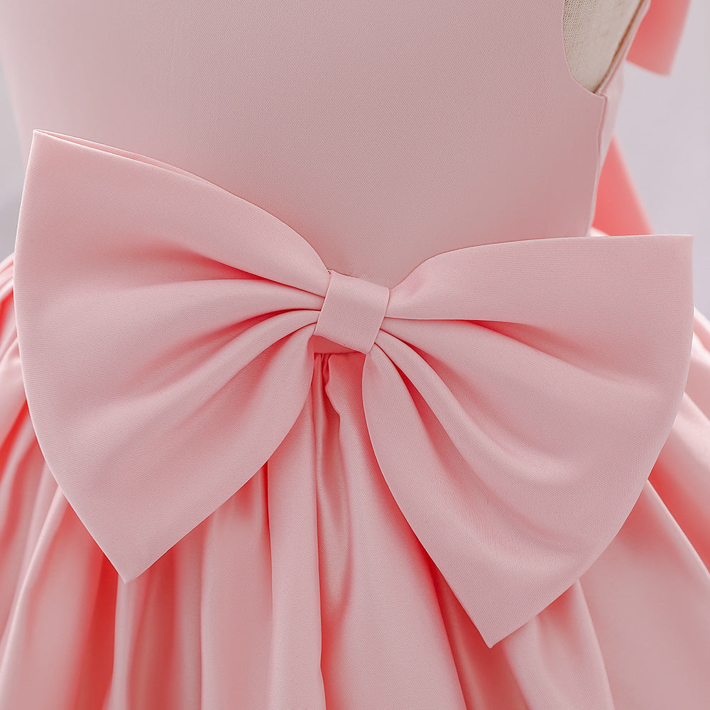 Baby Girl Birthday Party Dress - Toddler Summer Formal Princess Gown with Round Neck & Bow Detail - Perfect for 1st Birthday, Photoshoots & Special Occasions
