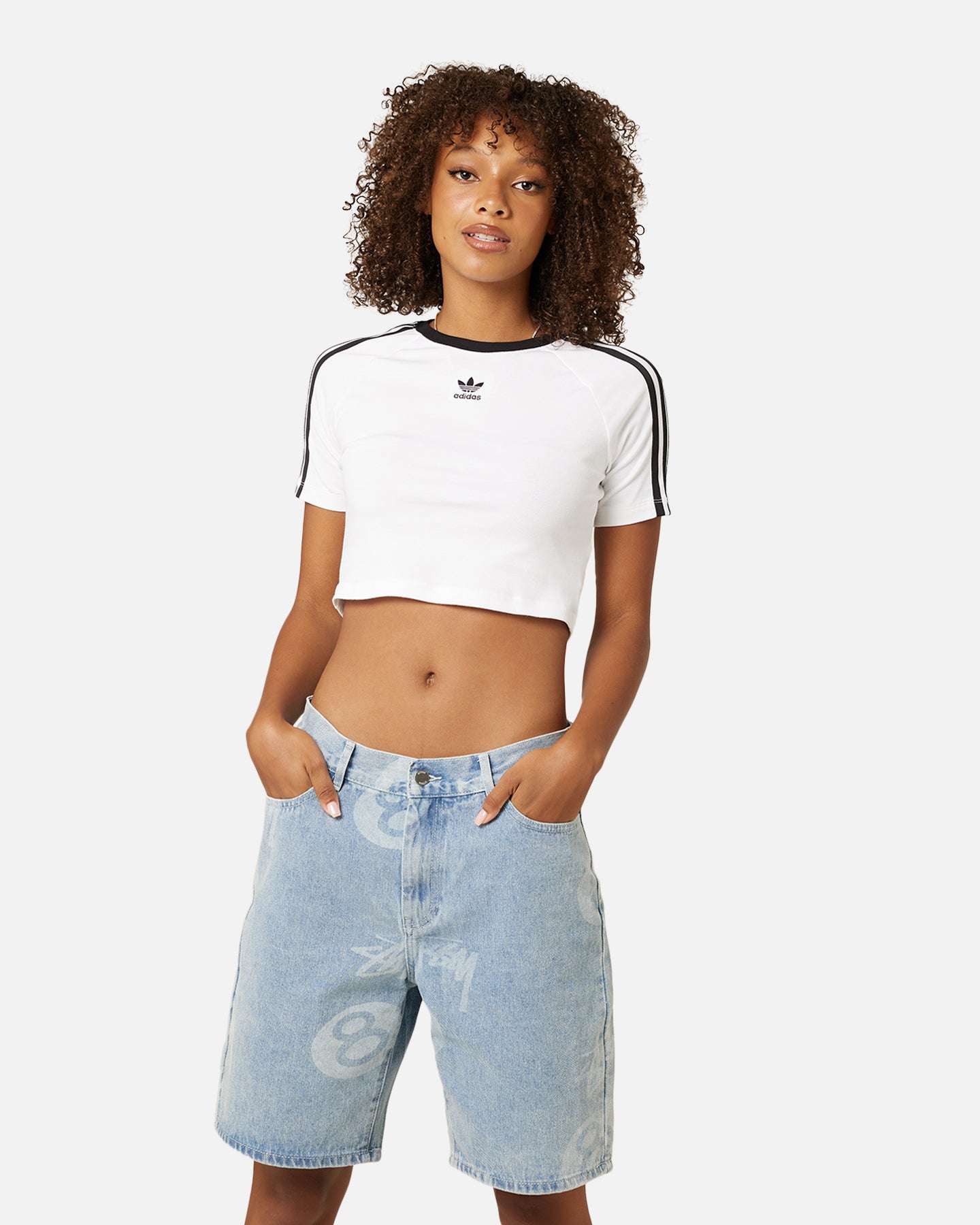 Adidas Women's 3 Stripes Baby T-Shirt - Soft Cotton White Tee for Casual Wear & Everyday Outfits