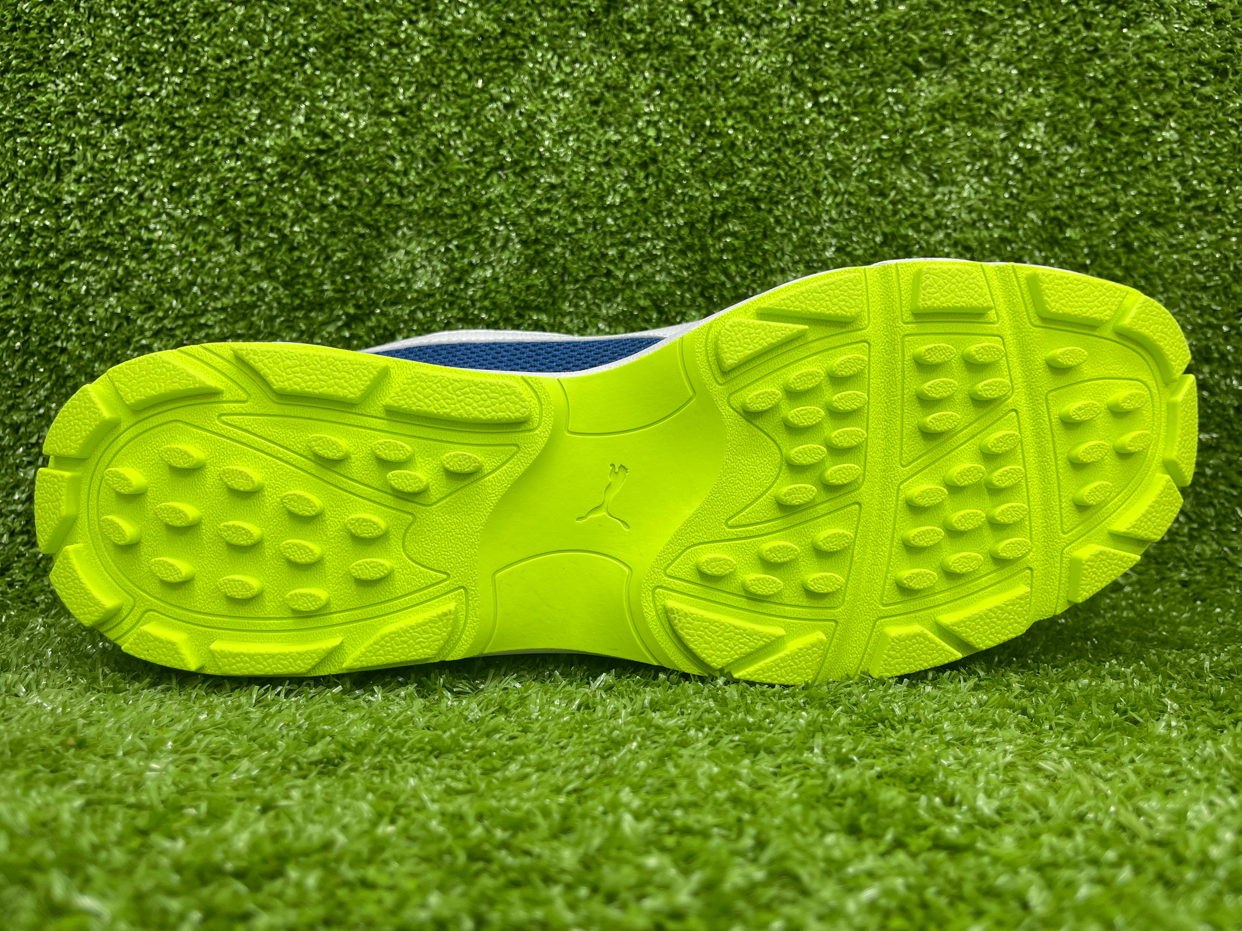 Puma Men's White Blazing Blue Fast Yellow Cricket Shoes - Lightweight & Durable for Cricket Matches & Training