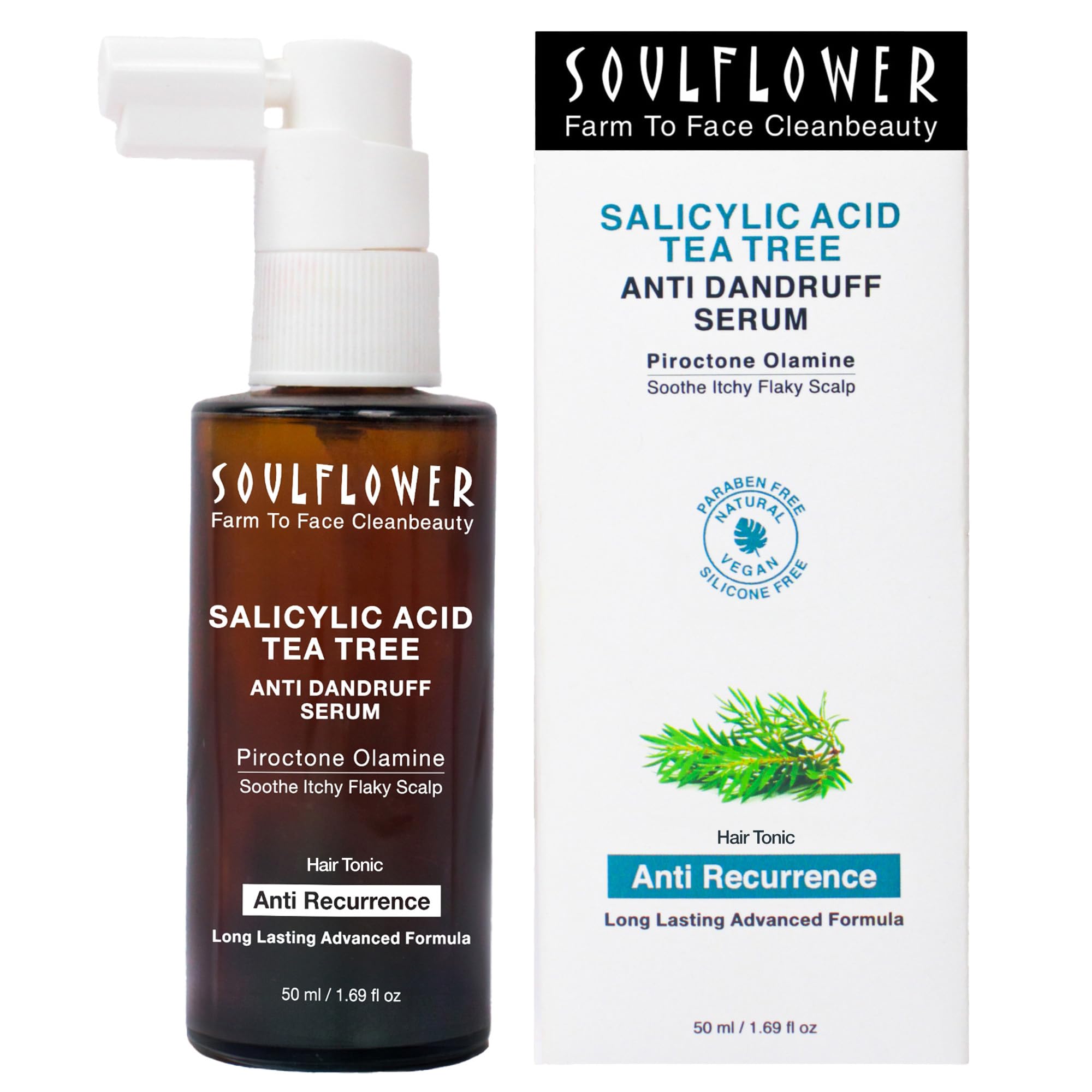 Soulflower Anti Dandruff Hair Serum with Piroctone Olamine & 2% Salicylic Acid | Rosemary Essential Oil for Hair Growth & Anti Hair Fall | Frizz Control Lotion for Men & Women | All Hair Types | 50ml | Perfect for Daily Scalp Care & Healthy Hair Maintenance