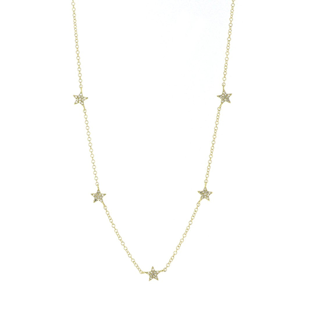 16+2 0.13 Carat Diamond Pave Star Station Necklace - Elegant Layering Necklace for Women, Perfect for Date Night & Special Occasions