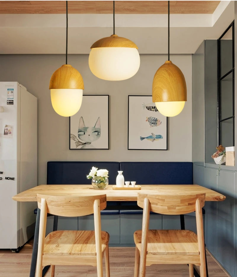 Handmade Nut Art Pendant Lamp - Natural Wood Ceiling Light Fixture for Dining Room, Kitchen & Bedroom Decor