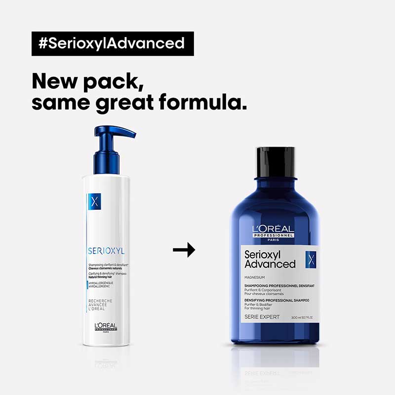 L'Oréal Professionnel Serioxyl Advanced Purifier & Bodifier Shampoo for Hair Growth and Thickening - Professional Hair Care for Thinning Hair at Home or Salon Use
