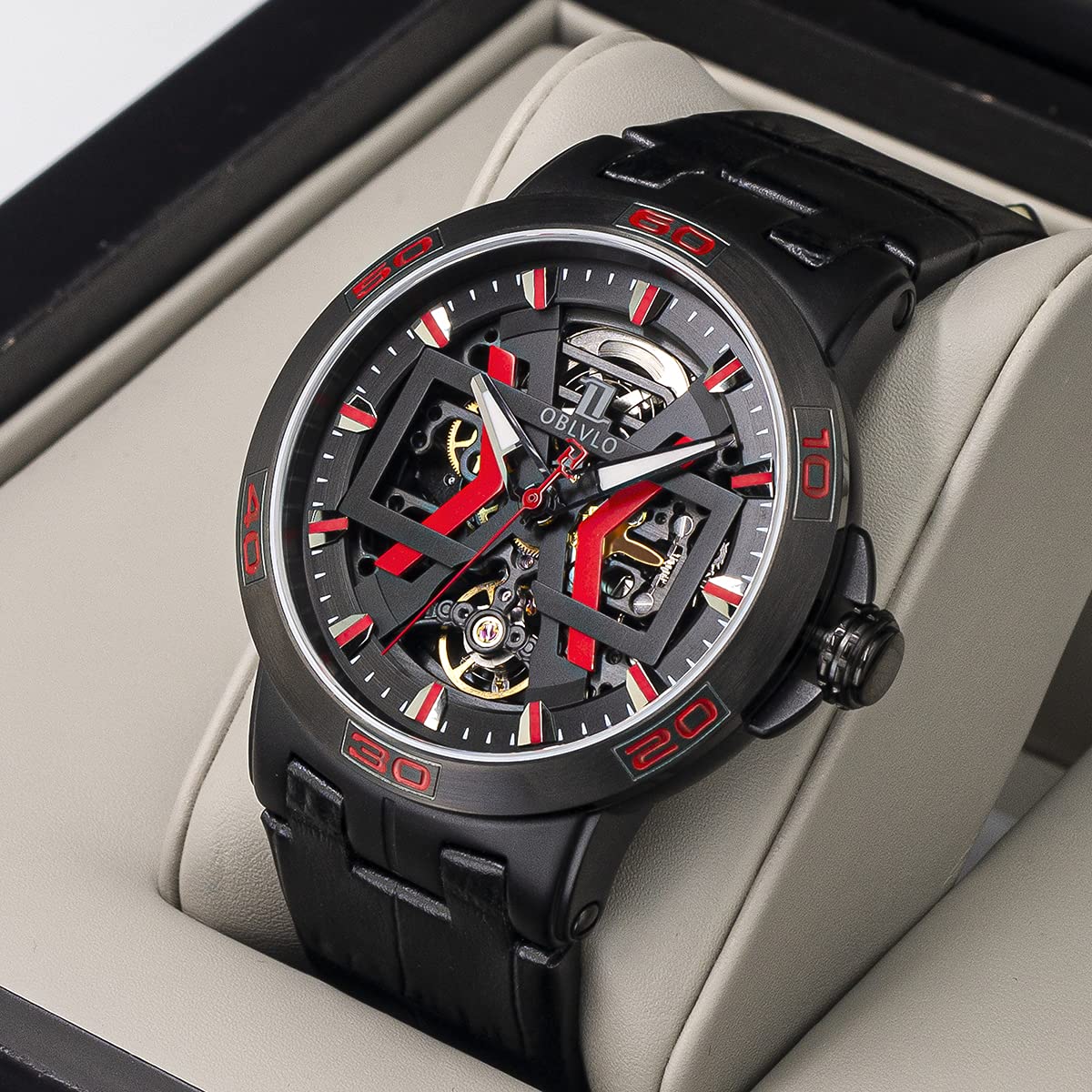 Men's Automatic Skeleton Dial Watch - Waterproof Leather Strap Sport Watch for Business, Casual & Outdoor Activities | UM1