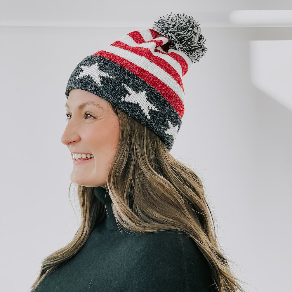 Patriotic USA Flag Beanie - Warm Knit Winter Hat for Men & Women - Perfect for Outdoor Activities, Sports, and National Holidays