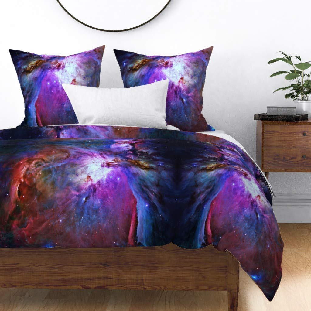 Nebula Galaxy Cotton Sateen Duvet Cover Twin Size - Purple Cosmic Stars & Outer Space Print Custom Bedding | Soft & Breathable for Kids Room, Dorm Decor or Astronomy Lovers