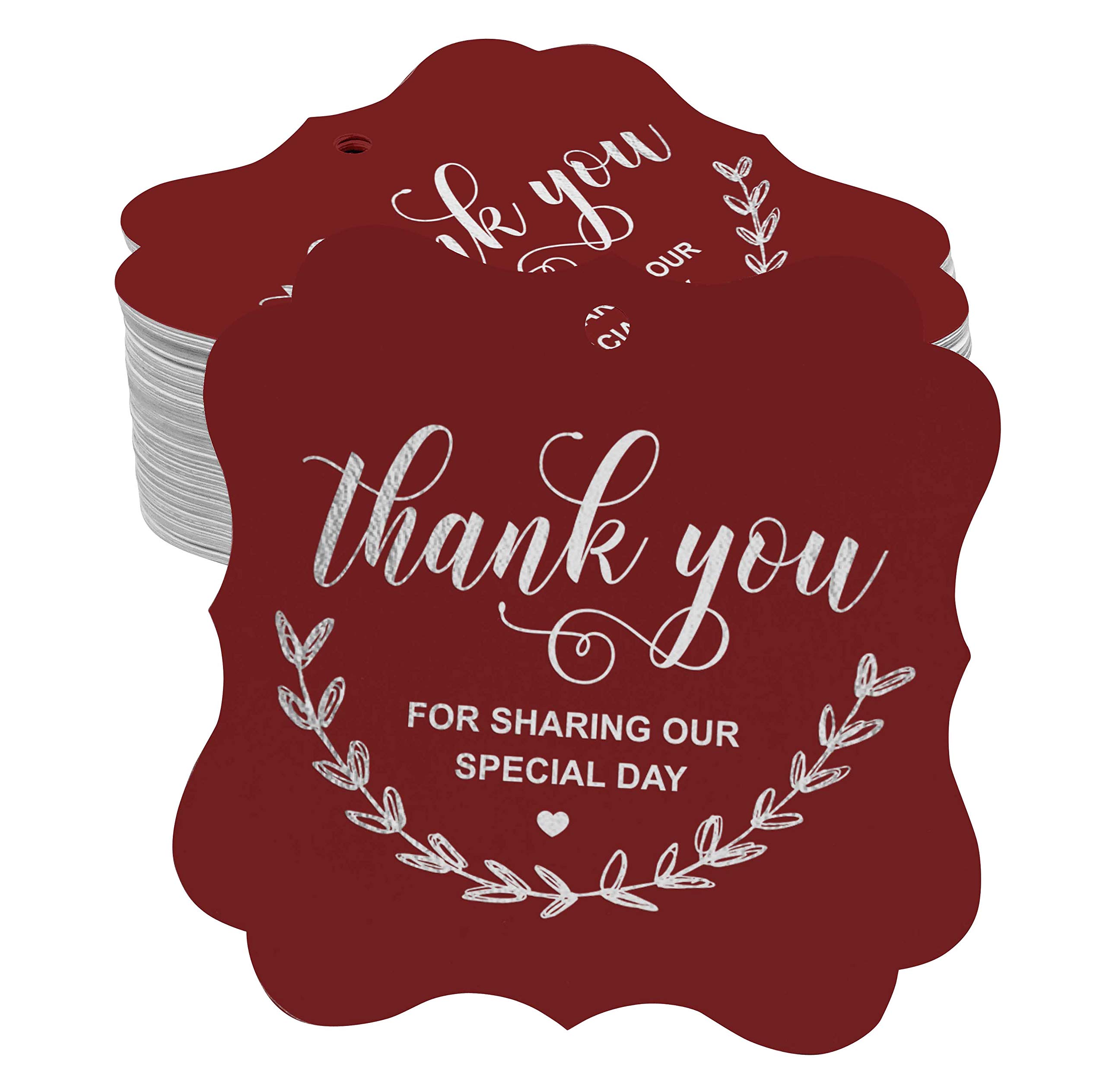 100pcs Real Silver Foil Bracket-Shaped Thank You Gift Tags for Bridal Showers, Baby Showers, Weddings, Birthdays & Retirement Parties - Elegant Favor Tags for Special Occasions & Event Decorations