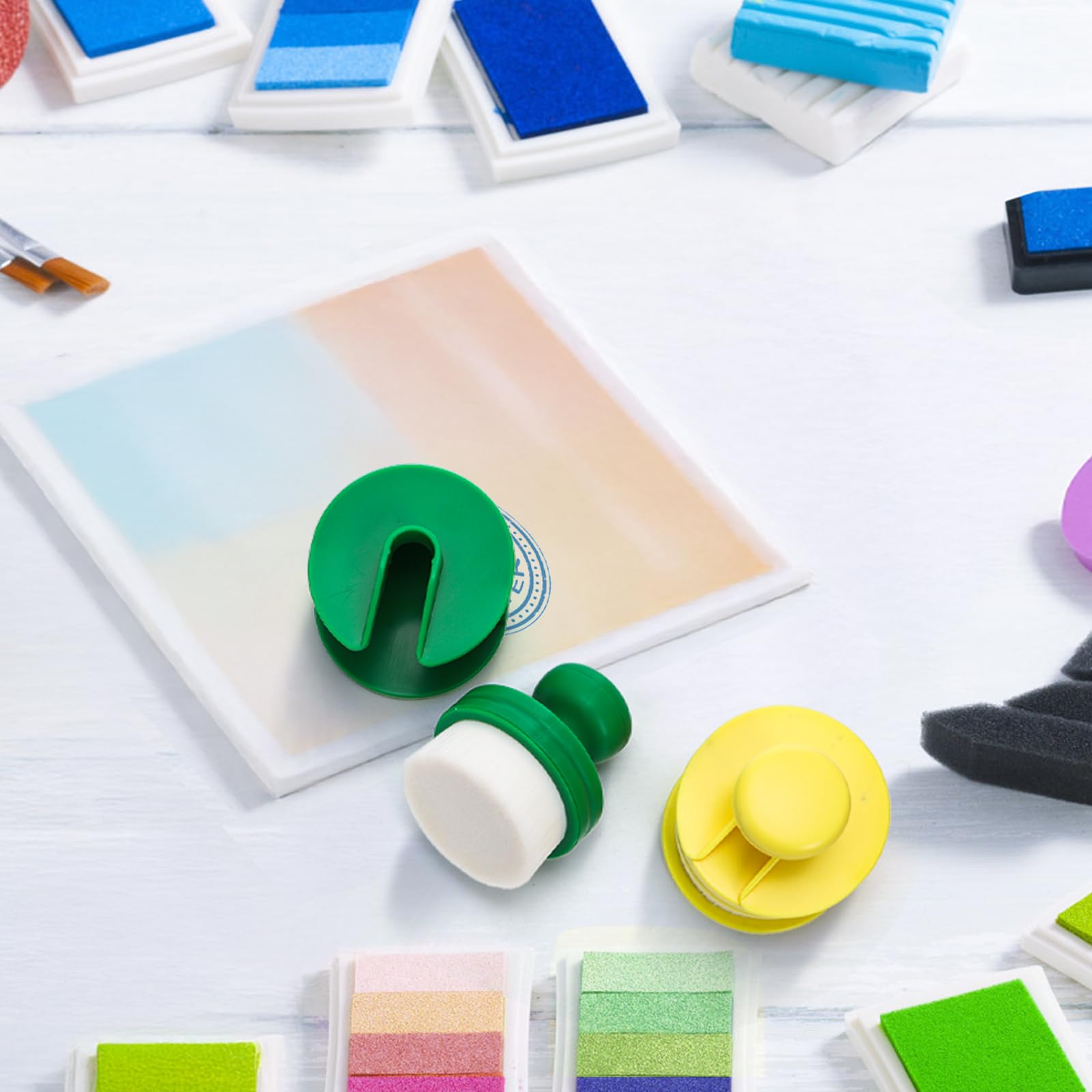 YOUEON 8-Color Flat Top Ink Blending Brushes Set - Soft Bristle Craft Blender Tools with Color-Coded Stand for Card Making, Stamping, Painting & Drawing - Perfect for Artists, Scrapbooking & DIY Projects