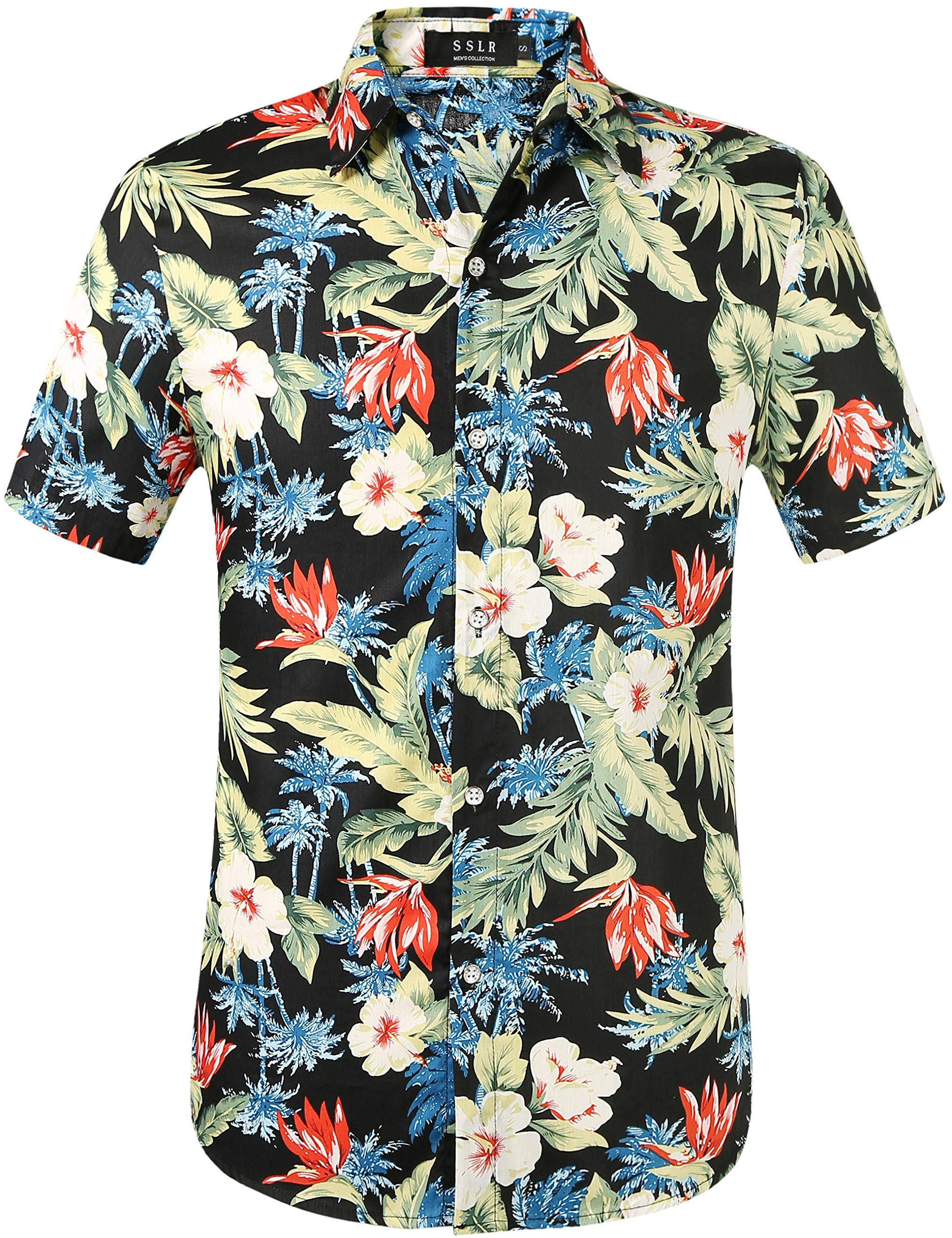 Men's Casual Short Sleeve Button Down Hawaiian Shirts - Tropical Print SSLR Shirt for Summer Beach Vacation, Party & Outdoor Activities