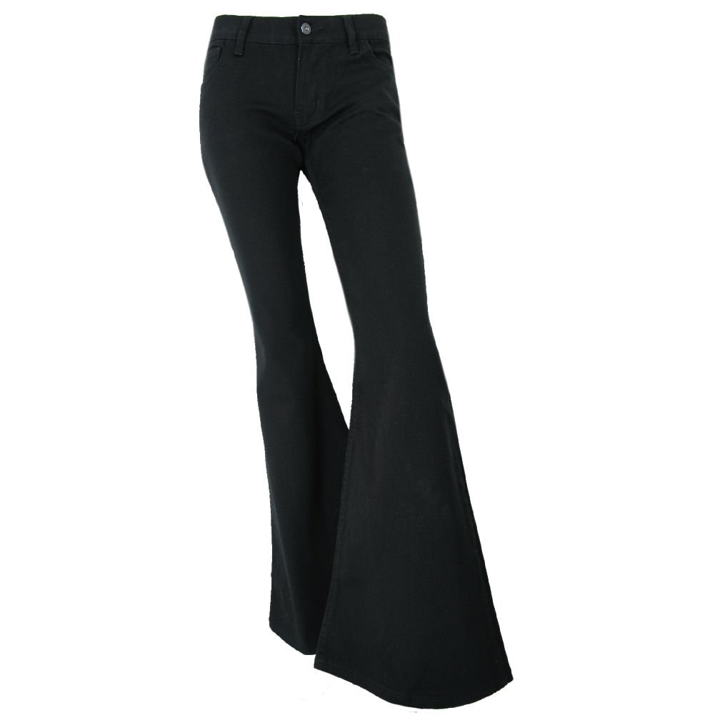 London Bell Bottom Black Jeans for Women - High Waisted Flared Pants UK 10/US 6 - Vintage 70s Retro Style Denim Trousers | Perfect for Casual Wear, Parties & Boho Fashion