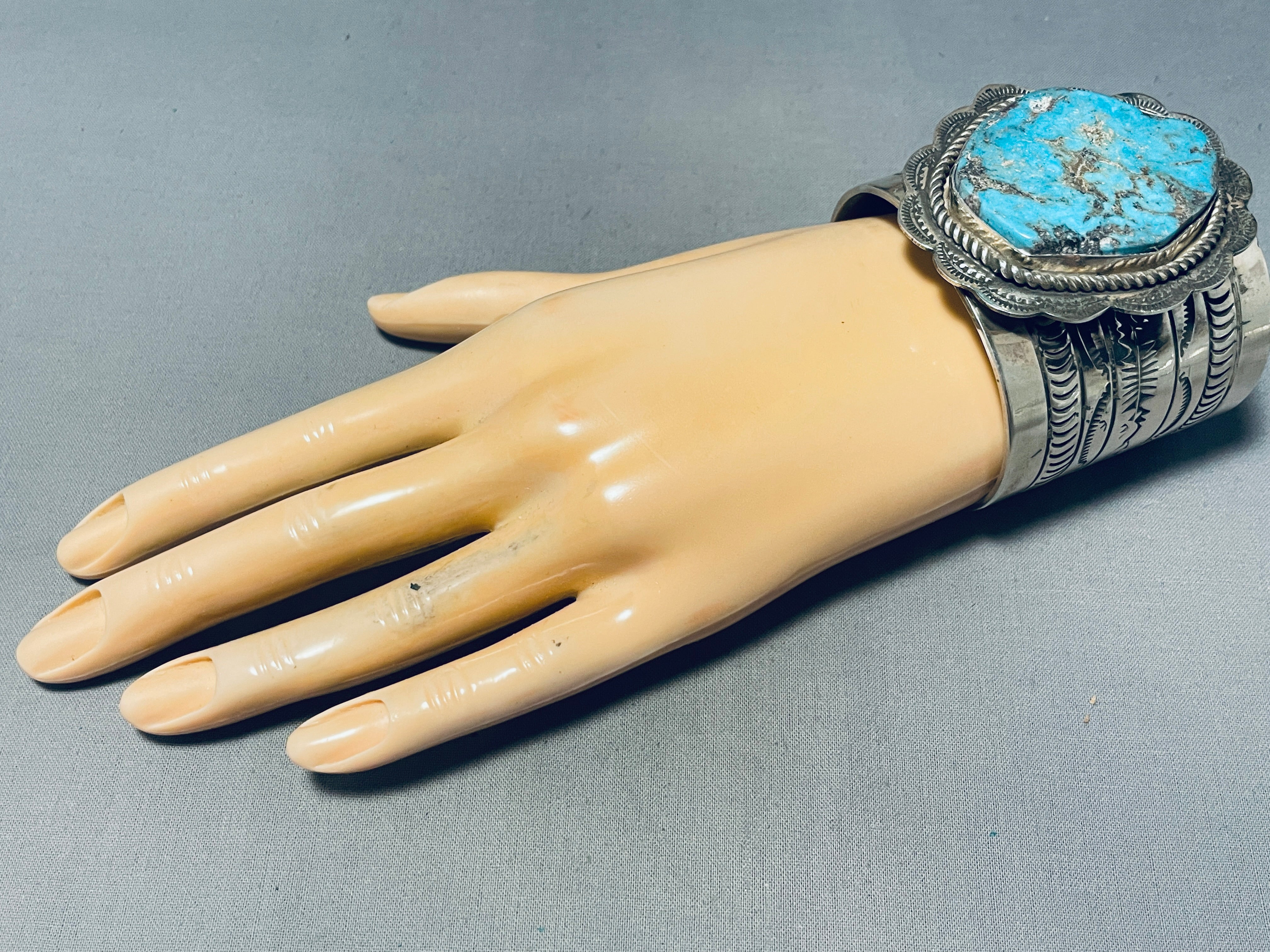 179 Grams Heavy Native American Navajo Turquoise Sterling Silver Bracelet Cuff