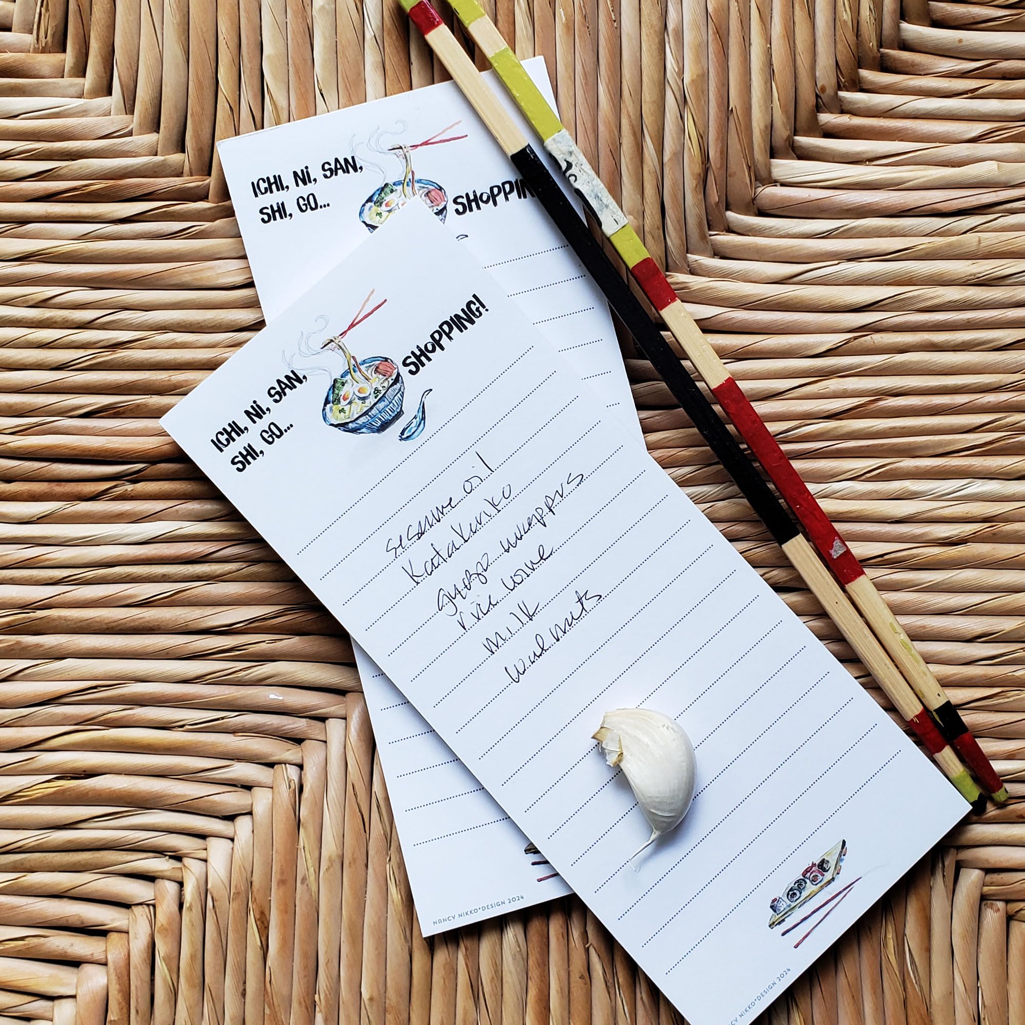 Nancy Nikko Japanese Themed Shopping List Refrigerator Notepads - Set of 2 Magnetic Pads - Made in USA - Perfect for Kitchen Grocery Lists & Reminders