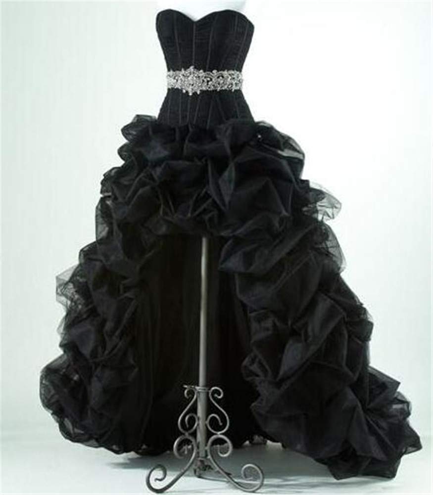 Elegant Black Women's High Low Prom Dress with Beaded Sash - Bandage Style Long Back Short Front Evening Gown for Homecoming, Cocktail Parties & Special Occasions