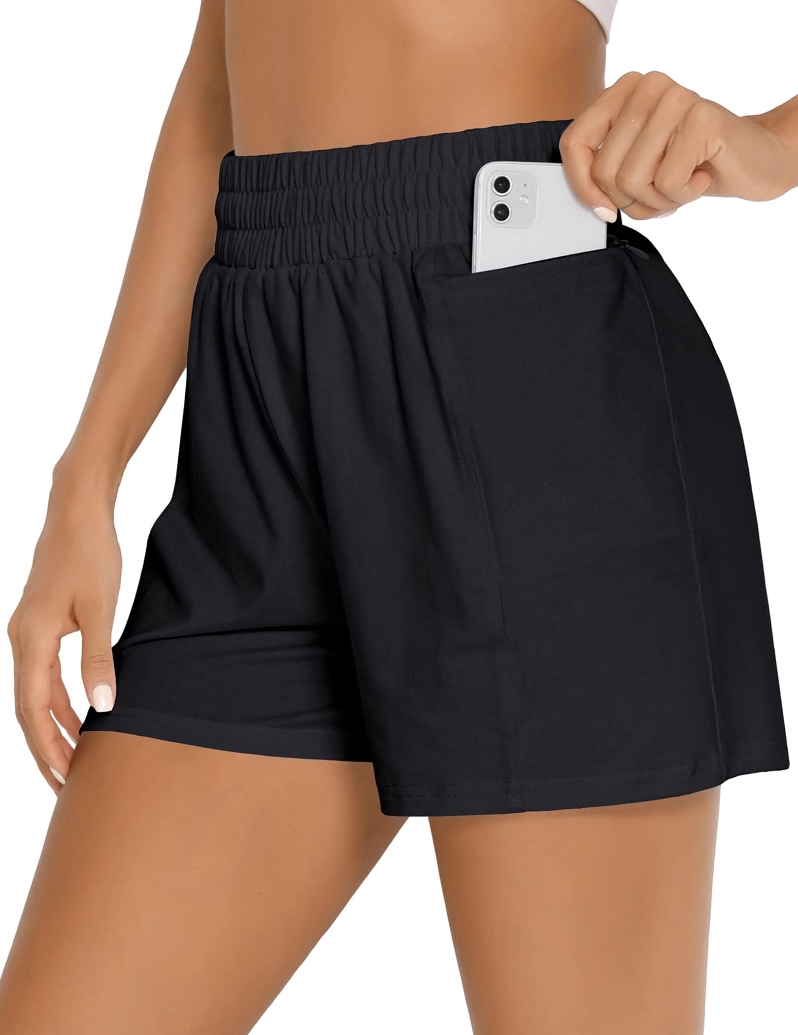 Aoulaydo High Waisted Sweat Shorts for Women - Yoga Workout Running Gym Shorts with Drawstring & Side Pockets | Comfortable Athletic Lounge Wear for Home & Outdoor Activities