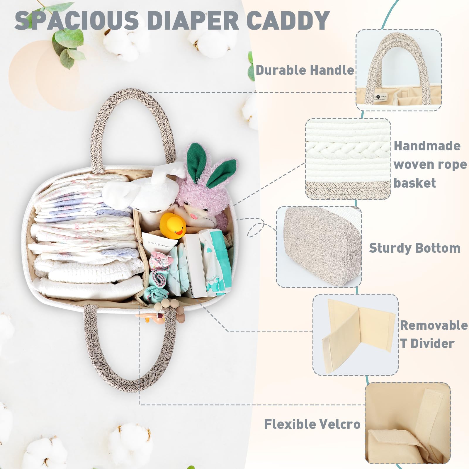 Miss Fong Portable Diaper Caddy Organizer with Removable Dividers - Travel Baby Changing Station for Newborns & Car Essentials Storage (Natural) | Perfect for Nursery, On-the-Go Parents & Road Trips