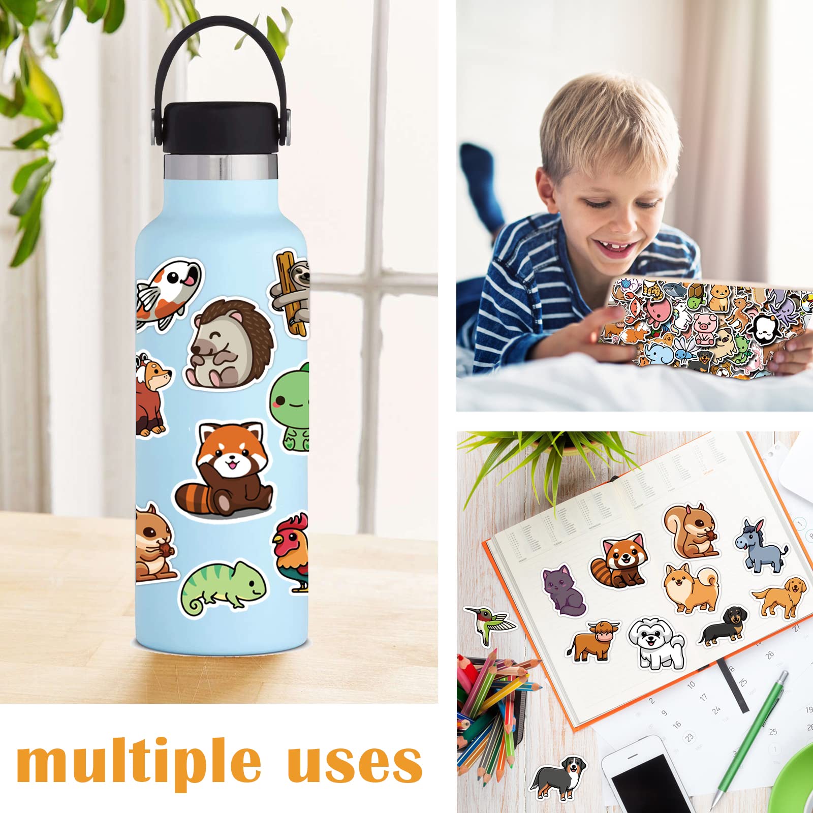 Acekar 200 PCS Cute Animal Stickers - Colorful Waterproof Vinyl Decals for Water Bottles, Laptops, Phones, Skateboards - Fun Aesthetic Stickers for Teens, Girls & Kids - Perfect for School, DIY Crafts & Personalizing Belongings