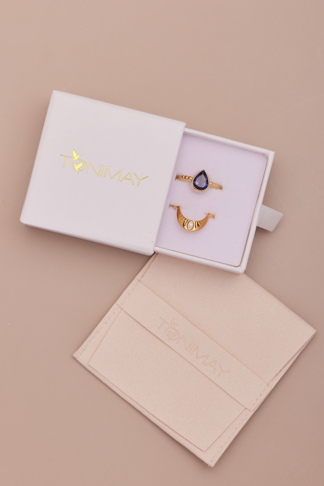 Amethyst & Iolite Gold Stackable Rings for Women - Elegant Layered Jewelry for Everyday Wear & Special Occasions
