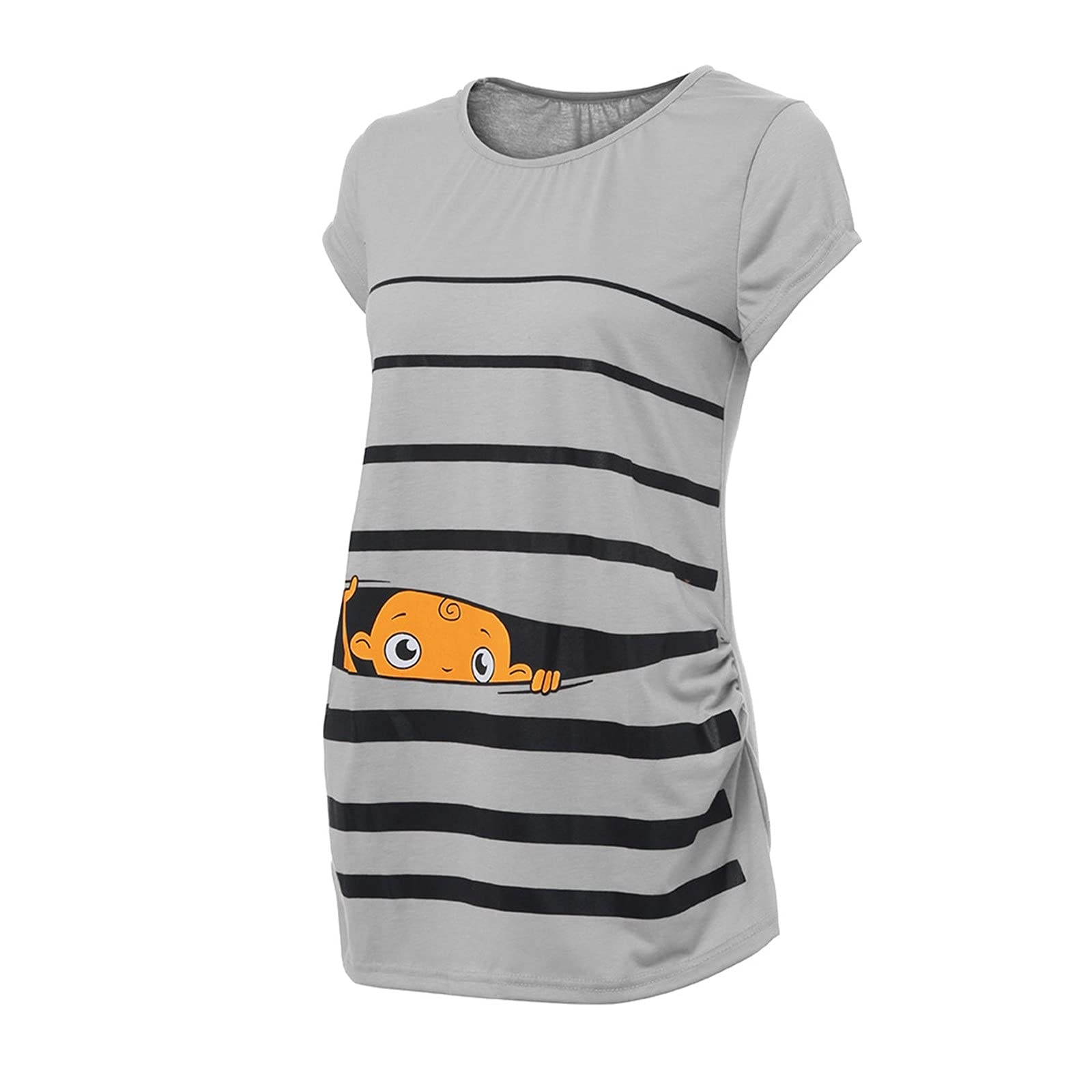 Funny Maternity T-Shirt with Baby Print & Stripes - Short Sleeve Pregnancy Top for Women | Perfect for Baby Showers, Pregnancy Announcements & Casual Wear
