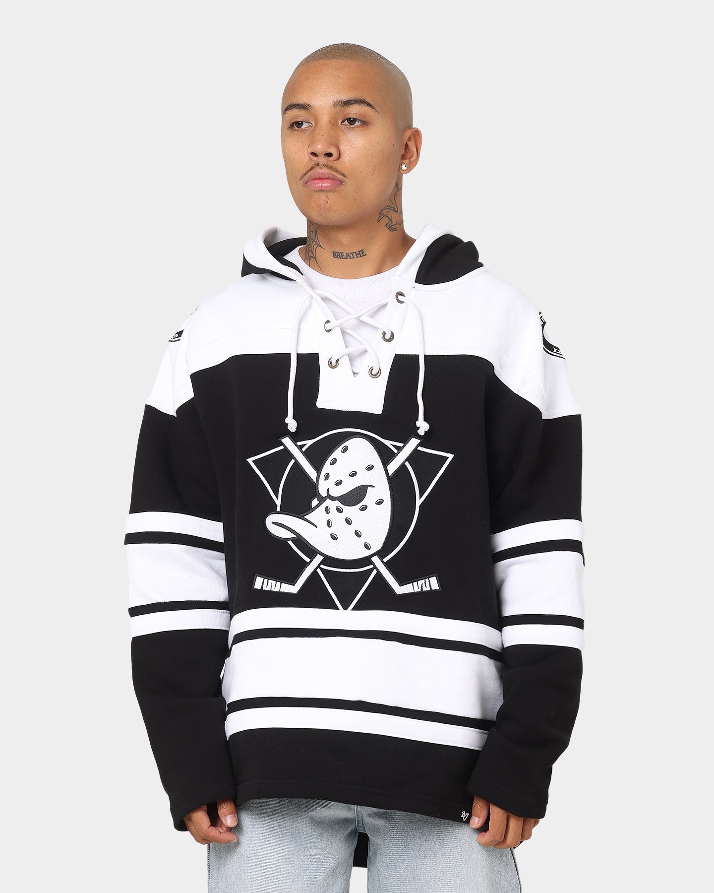 47 Brand Anaheim Ducks NHL Superior '47 Lacer Hoodie - Men's Jet Black Pullover Sweatshirt for Hockey Fans & Streetwear Fashion | Game Day & Casual Wear