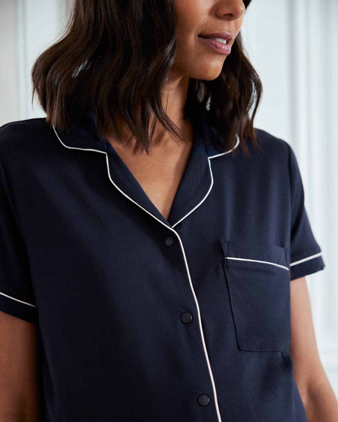 Soft & Breathable Maternity TENCEL™ Modal Short Sleeve Button Up Pajama Set - Navy Blue | Comfortable Nursing Sleepwear for Pregnant Women | Perfect for Maternity Hospital Stay & Breastfeeding at Home