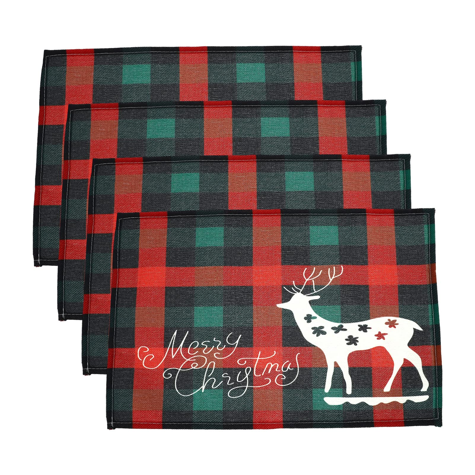 4-Piece Christmas Placemats Set - Buffalo Plaid Holiday Coasters & Drying Mats for Coffee & Tea - Festive Red Xmas Table Mats with Printed Cloth Design - Perfect for Holiday Dining, Kitchen Decor & Seasonal Entertaining