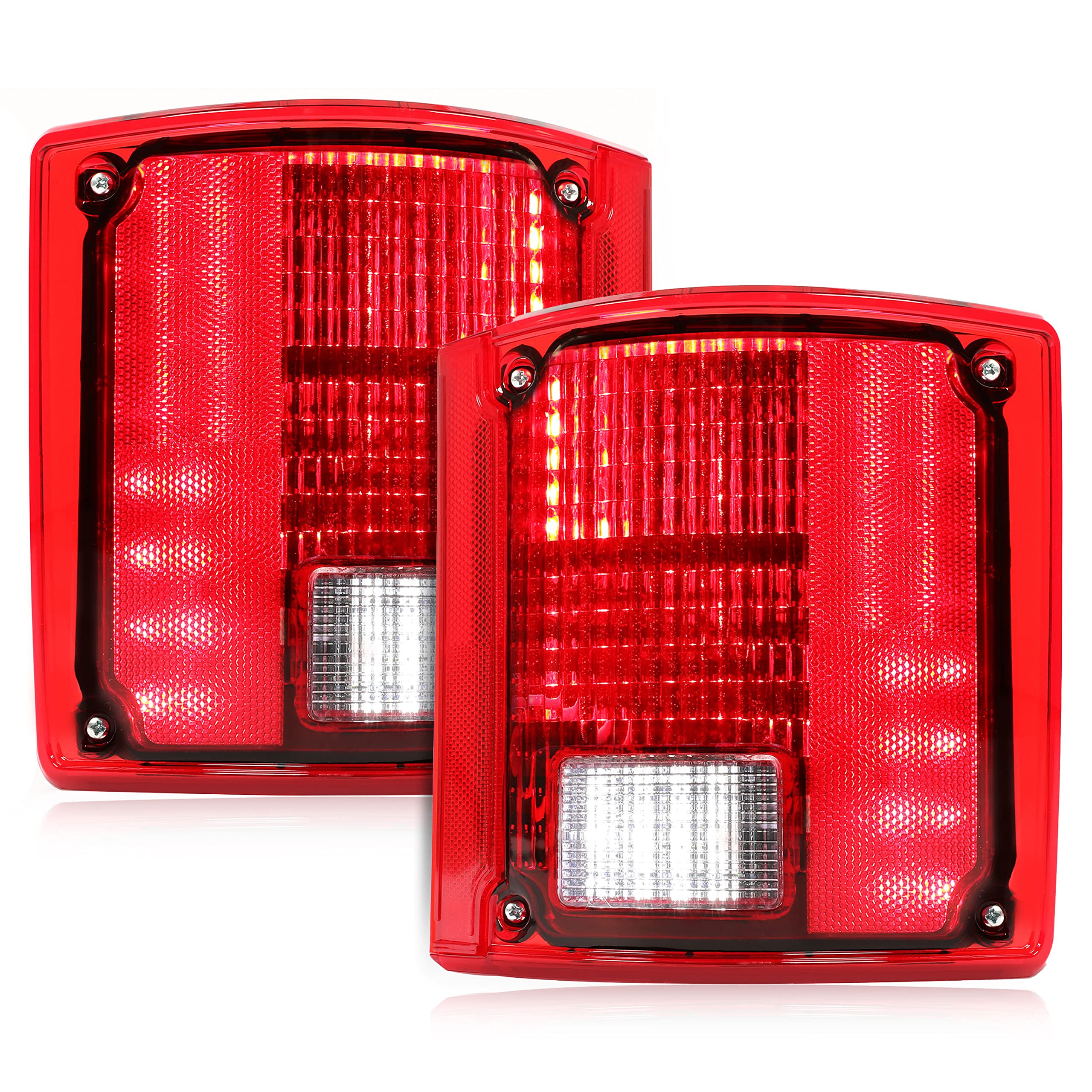 Kojem LED Tail Light Pair for 1975-1986 Chevy Chevrolet C10 - Red Lens Replacement for CTL7387LED-L/R | Durable & Bright Brake Lights for Classic Truck Restoration & Night Driving Safety
