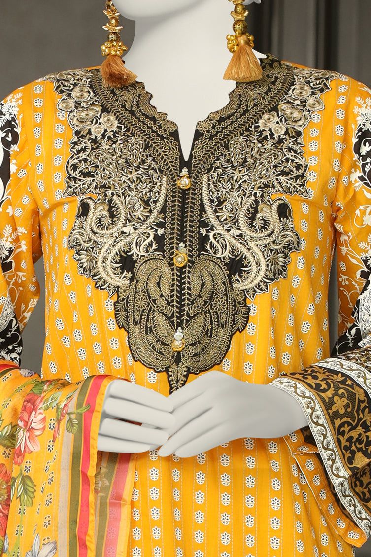 Premium Cambric Yellow 3-Piece Suit for Men by J. Junaid Jamshed | Formal Wedding & Business Attire | Lightweight Breathable Fabric for Summer Occasions