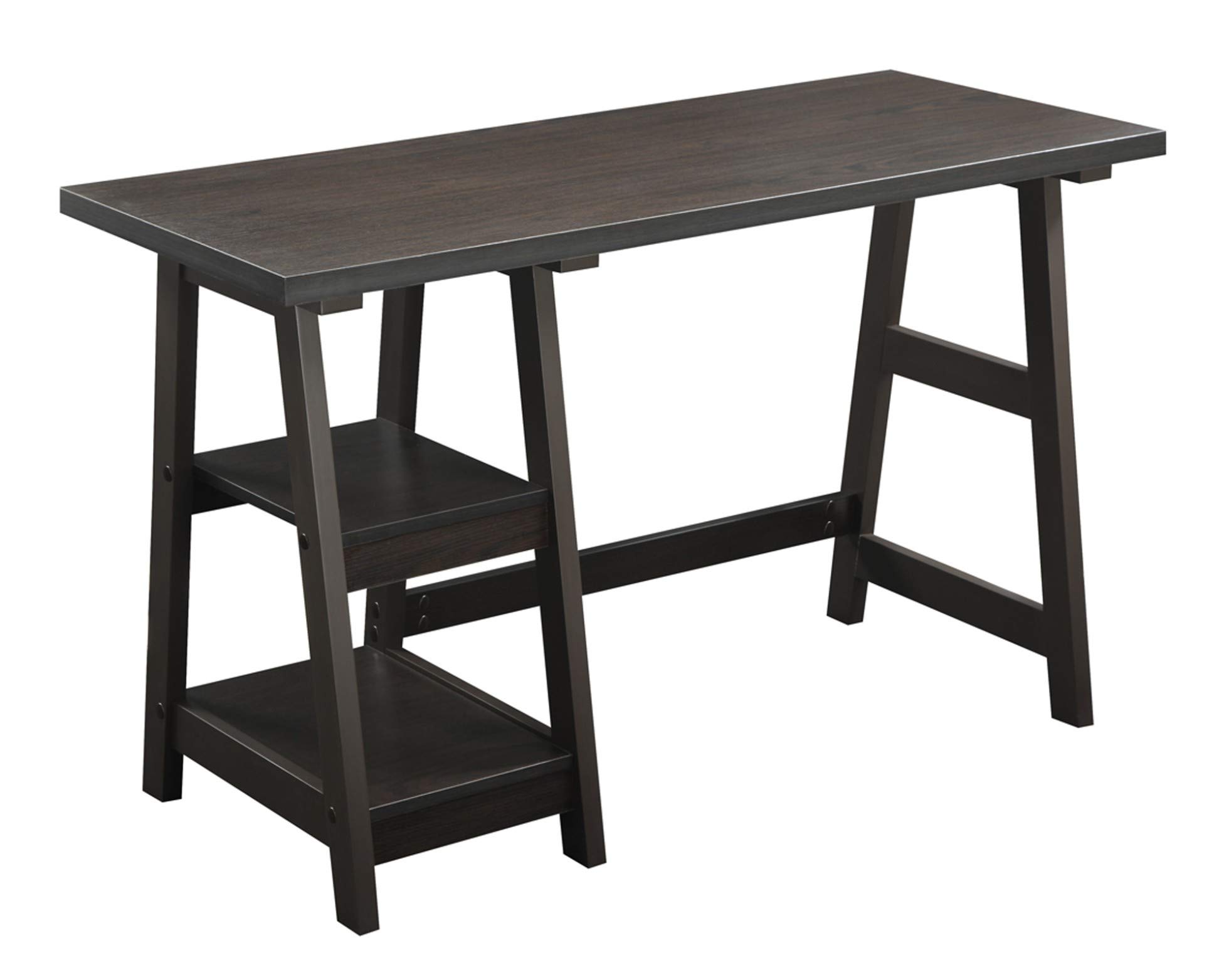 Convenience Concepts Designs2Go Trestle Desk with Shelves - Espresso Finish Home Office Desk for Small Spaces | Perfect for Remote Work, Study & Home Office Organization