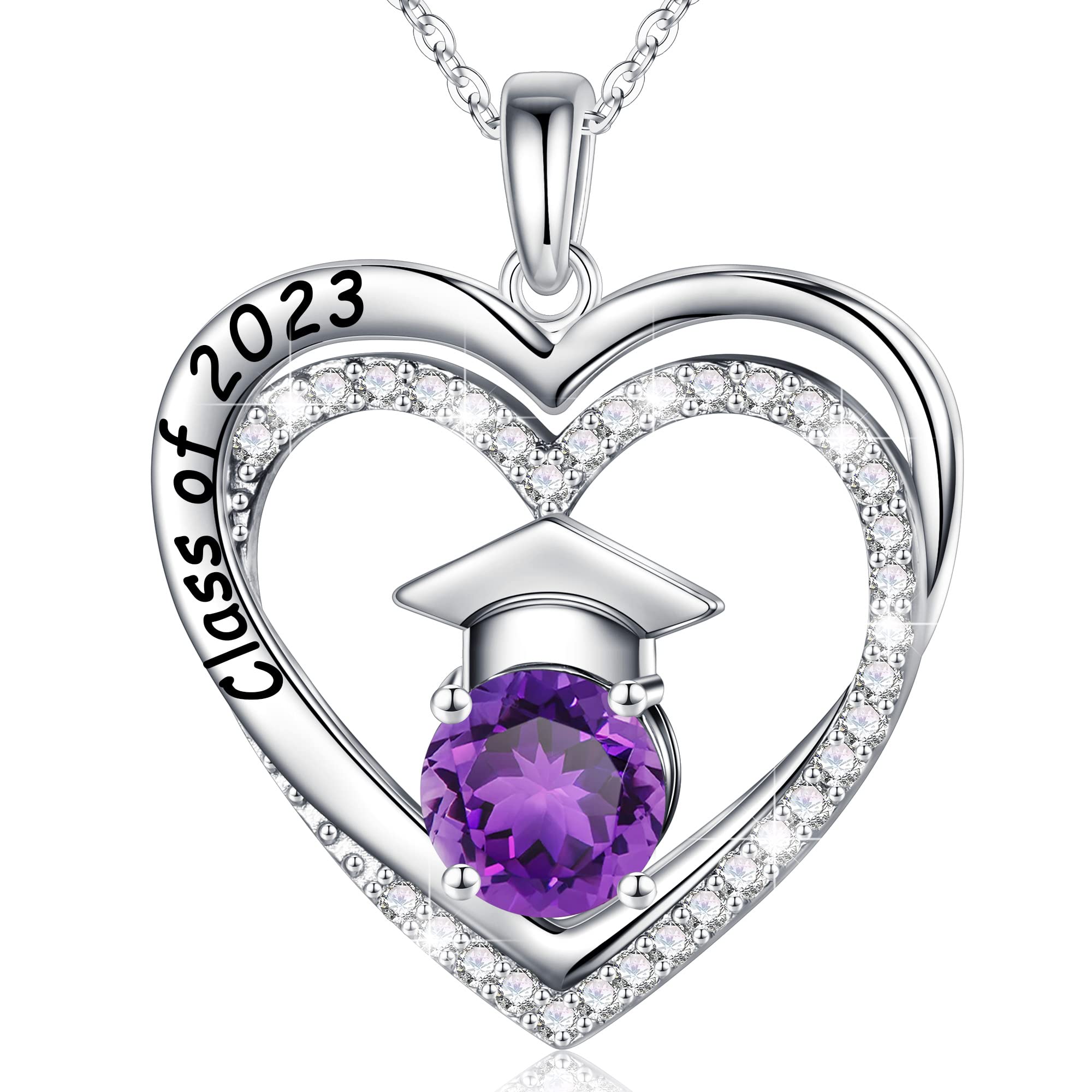 2023 Graduation Gifts for Her - S925 Sterling Silver Birthstone Necklace with Engraved 'Class of 2023' Pendant | High School & College Graduation Jewelry | Perfect for Commencement Ceremonies & Gift-Giving