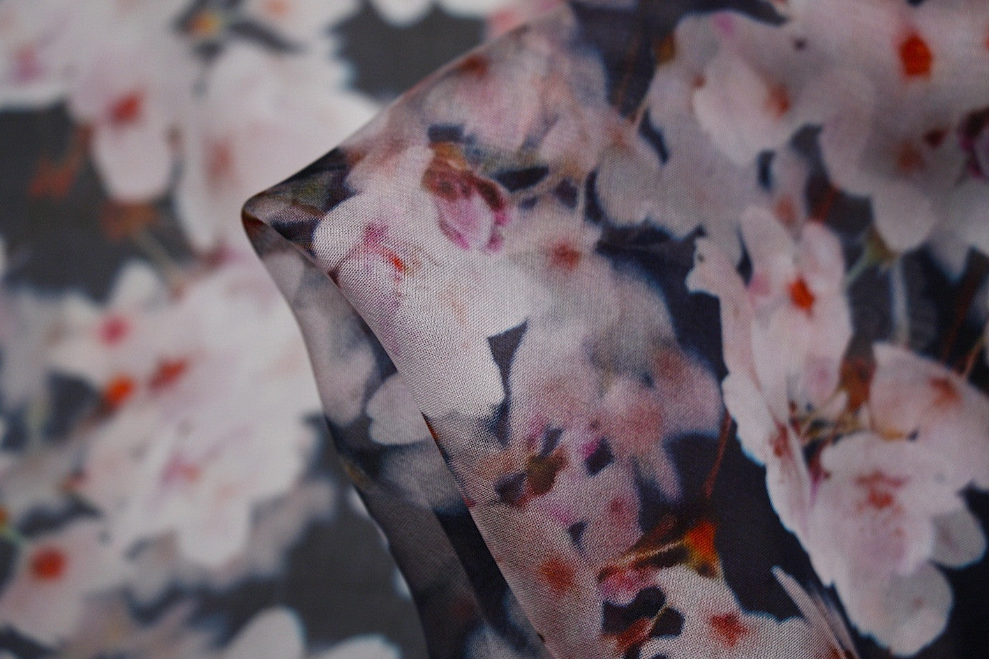 Elegant Cherry Blossom Chiffon Fabric - Soft Flowy Material for Dresses, Scarves & Home Decor | Perfect for Spring Fashion & DIY Sewing Projects
