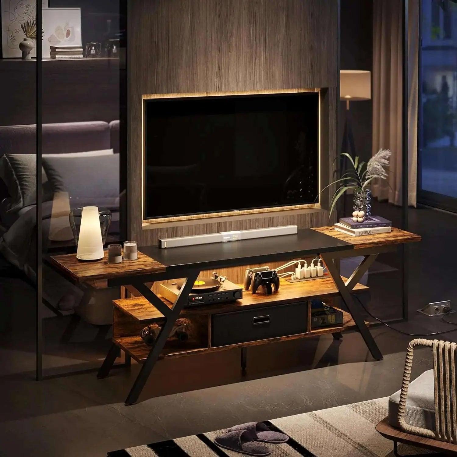 Bestier LED Gaming TV Stand for 65/70/75 inch TVs with Power Outlets & USB Ports - Modern Entertainment Center for Living Room, Bedroom & Game Room