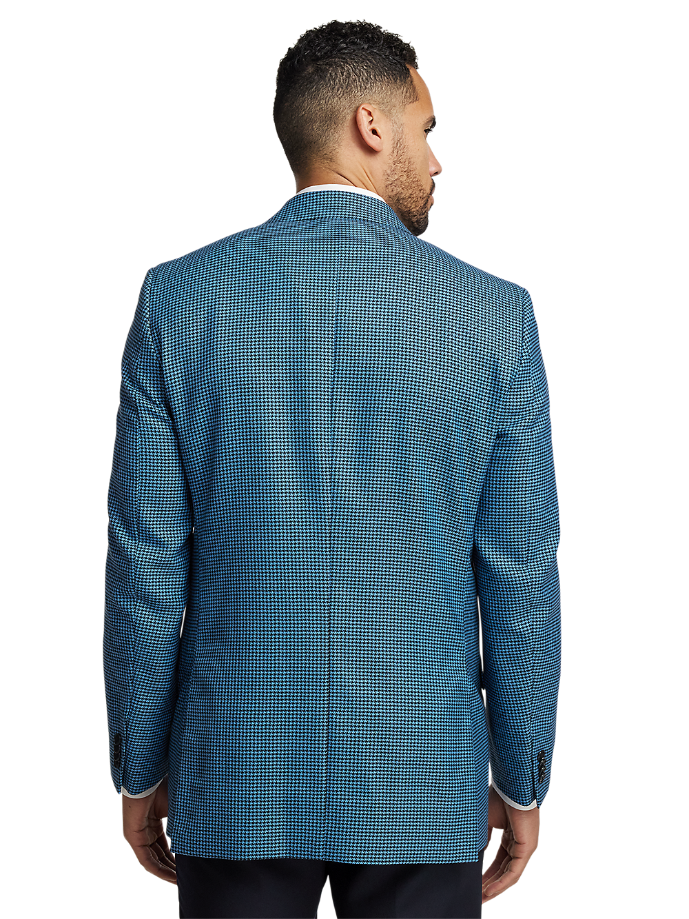Premium Wool Houndstooth Single-Breasted Peak Lapel Blazer - Blue & Black Checkered Pattern | Formal Business Attire, Office Wear & Special Occasions