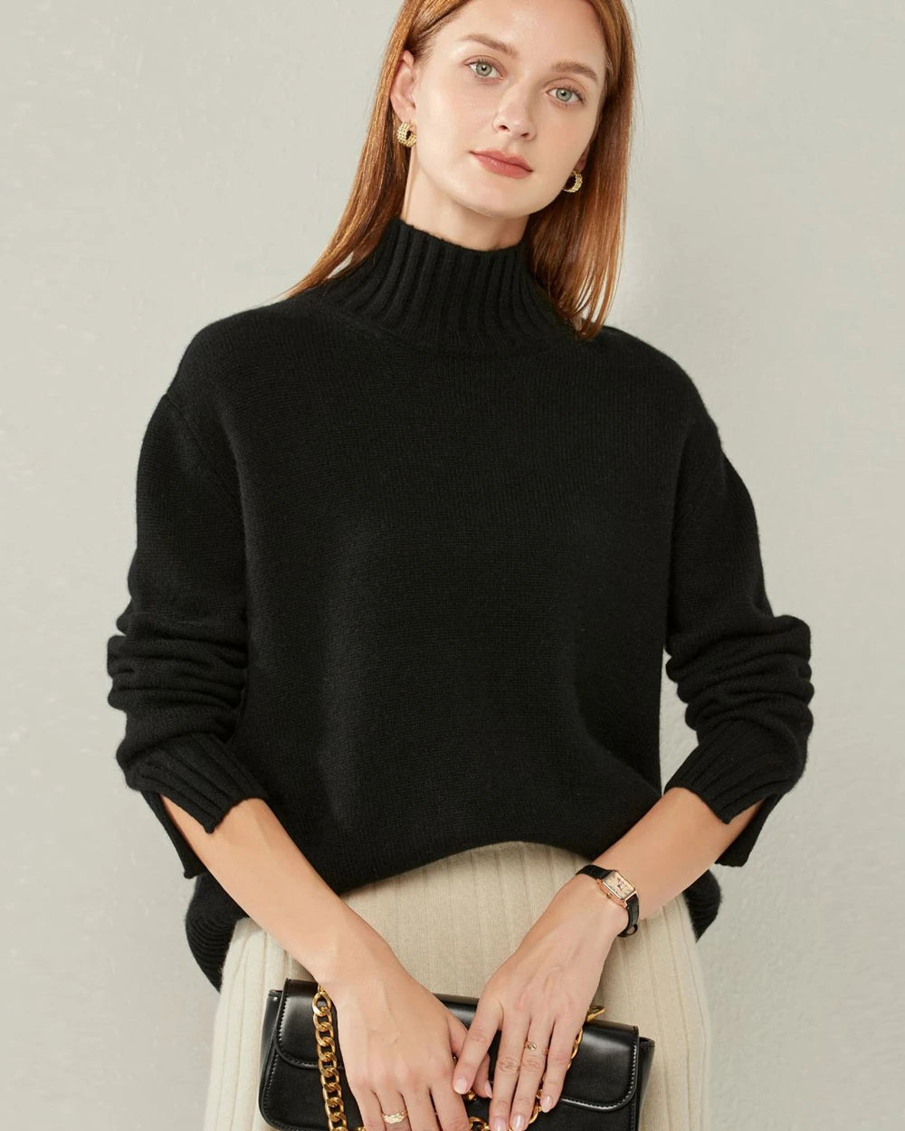 Luxury Oversized Turtleneck Cashmere Sweater for Women - Soft Winter Pullover Knit Top - Perfect for Office, Date Night & Holiday Outfits