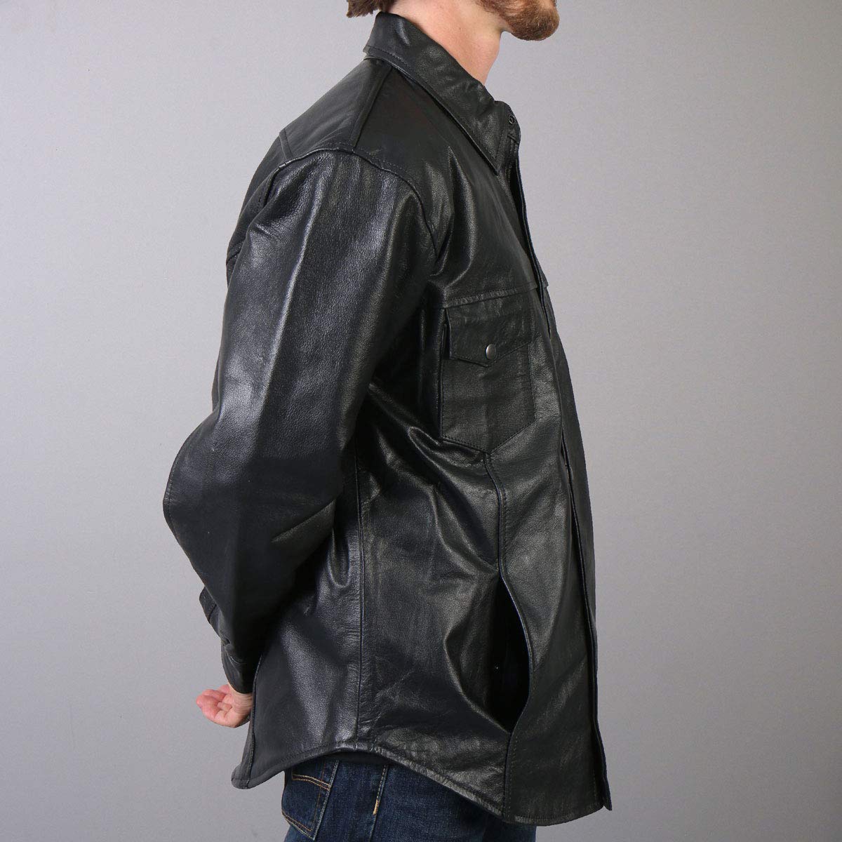 Premium Black Leather Shirt for Men - Genuine Leather Button-Up Shirt with Classic Fit - Perfect for Motorcycle Riding, Night Out & Casual Wear