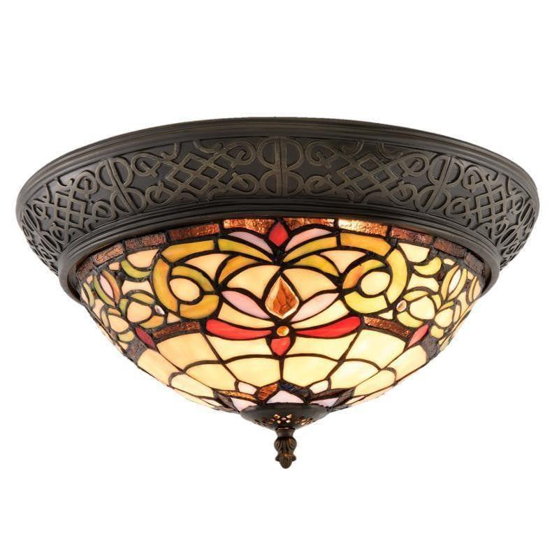 Durham Flush Tiffany Ceiling Light - Handcrafted Stained Glass Fixture for Dining Room & Bedroom | Tiffany Lighting Direct