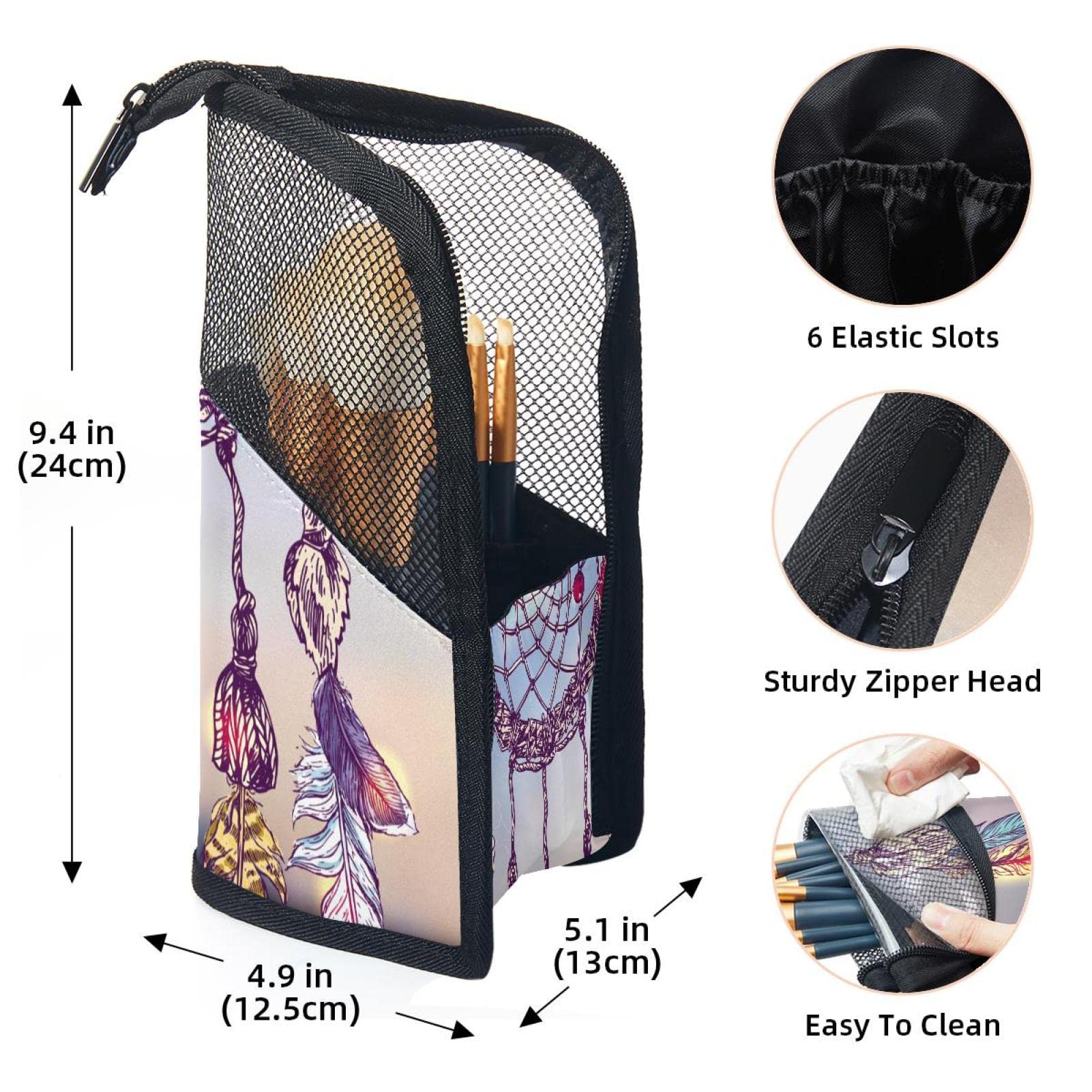 12-Piece Makeup Brush Organizer Bag with Feather Dream Catcher Design - Portable Cosmetic Brush Holder Case for Travel & Home Storage - Perfect for Professional Artists & Beauty Enthusiasts