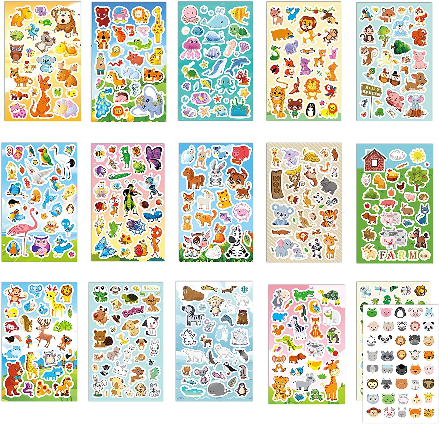 Sinceroduct 64 Sheets Kids Stickers - 1800+ Animal Stickers with 16 Themes, Waterproof Bottle Stickers for Scrapbooking, Classroom Rewards, Party Favors - Perfect for Teachers, Parents & Children (Ideal for School Projects, DIY Crafts & Birthday Gifts)