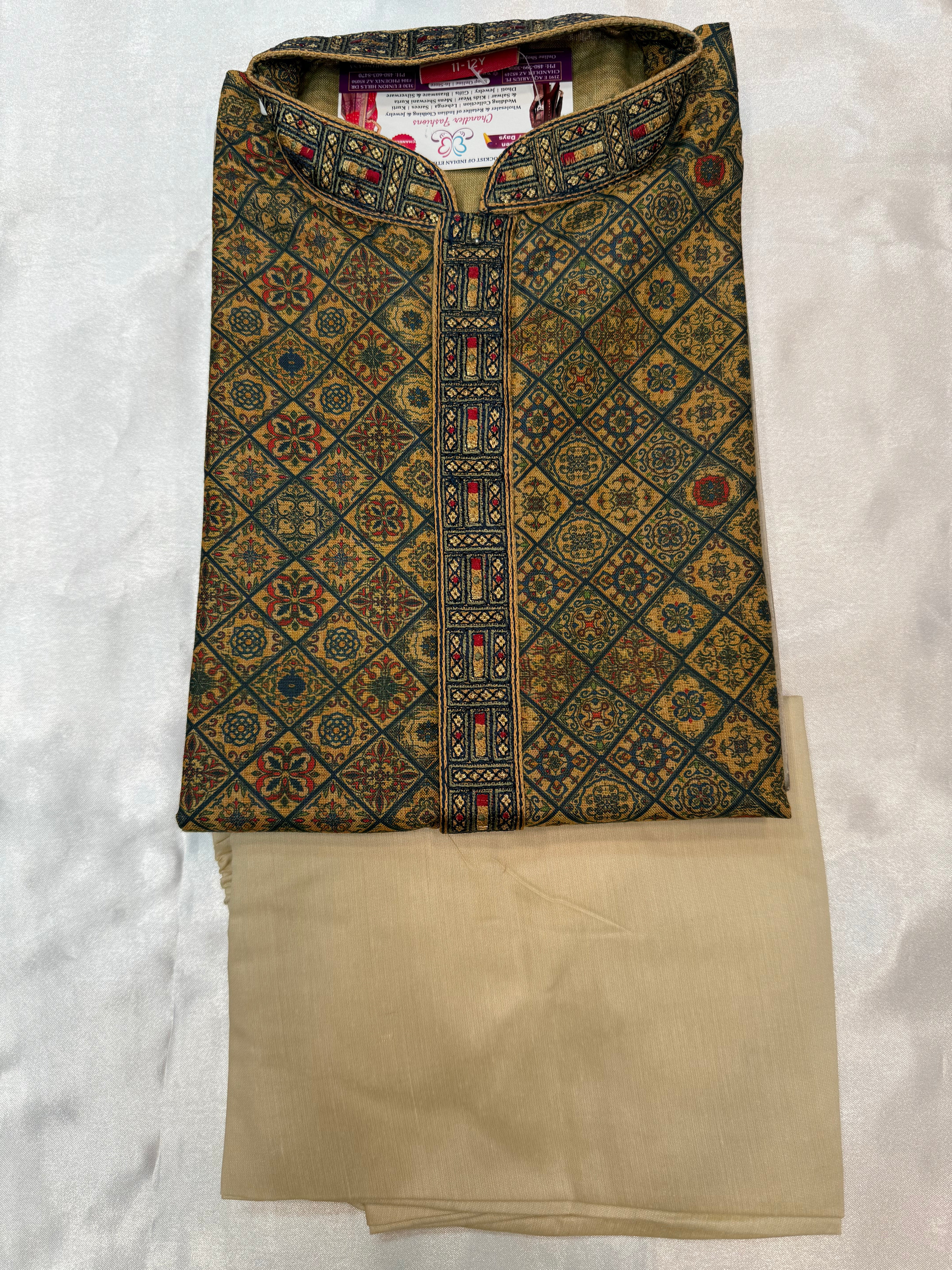 Stylish Green Kurta Pajama Set for Boys with Digital Print - Perfect for Festivals, Weddings & Special Occasions