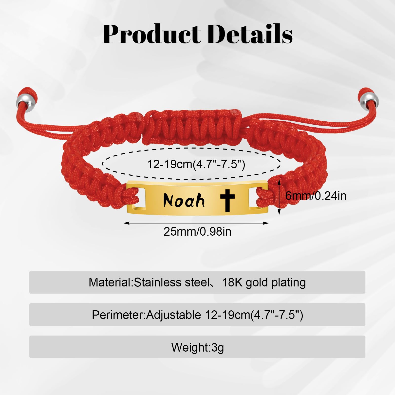 Personalized Baby Name ID Bracelet - 18K Gold Plated Adjustable Red String Protection Bracelet for Children, Toddlers, Girls & Boys - Perfect for Birthdays, Christenings & Newborn Gifts