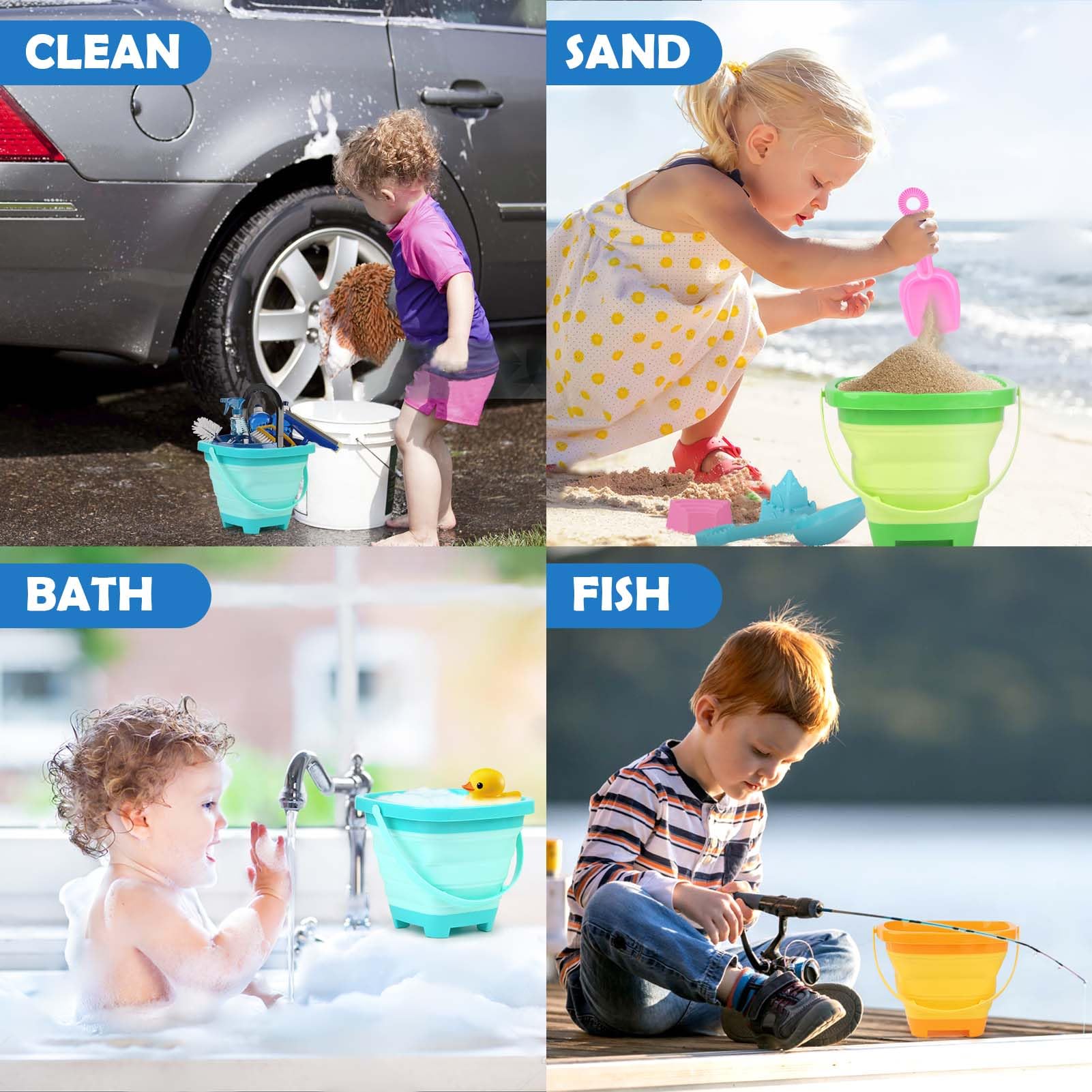 Dreamon Collapsible Beach Toys for Kids Ages 3-10 - 3 Pack Foldable Sand Buckets with Mesh Bag, 24 PCS Sand Molds & Shovels - Travel Friendly Sandbox Toys for Toddlers | Perfect for Beach Vacations, Backyard Play & Summer Outdoor Activities