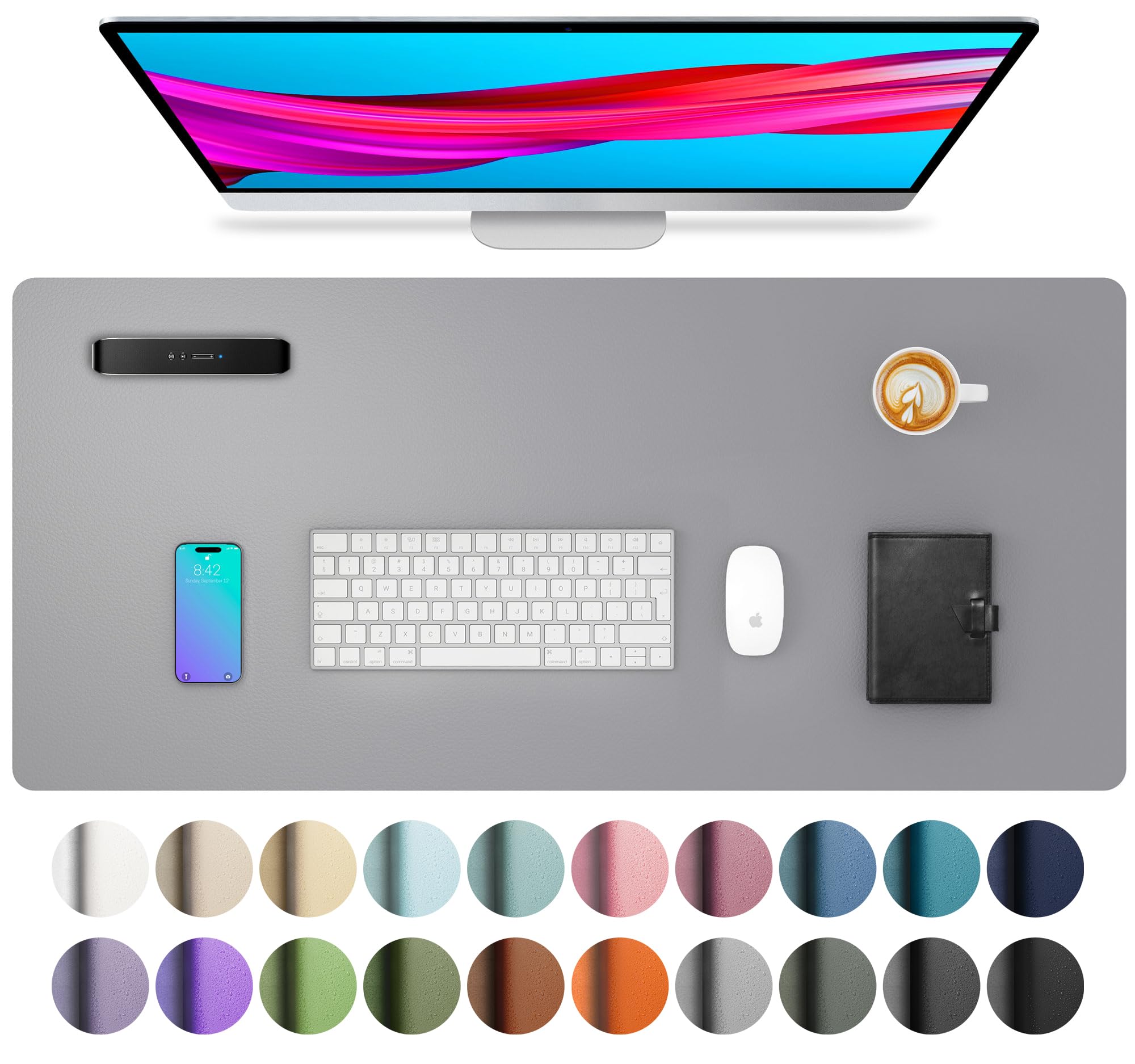 Aothia Premium PU Leather Desk Pad Protector - Non-Slip Office Desk Mat, Mouse Pad & Laptop Writing Surface - Waterproof Desk Blotter for Home & Office Workspace (23.6
