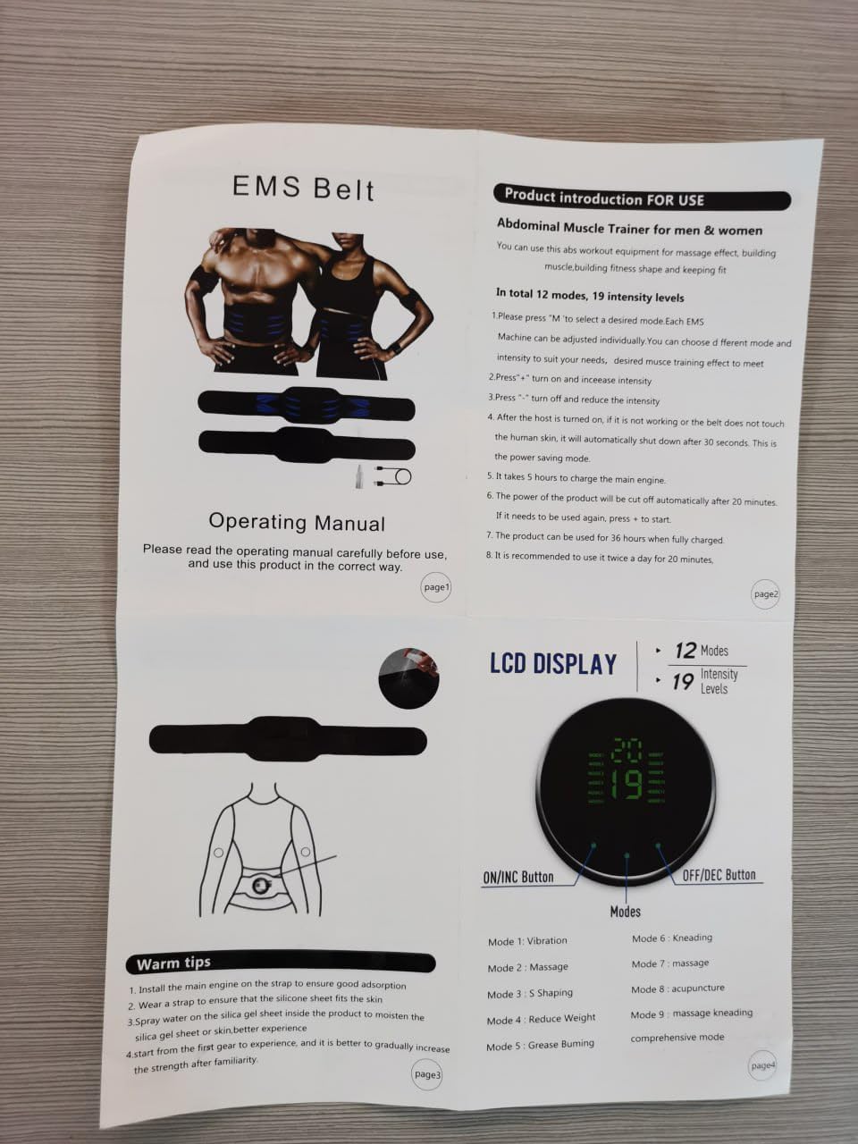 ABS Stimulator Belt - Portable Ab Toner for Home & Office - USB Rechargeable - Black - Fitness for Men & Women