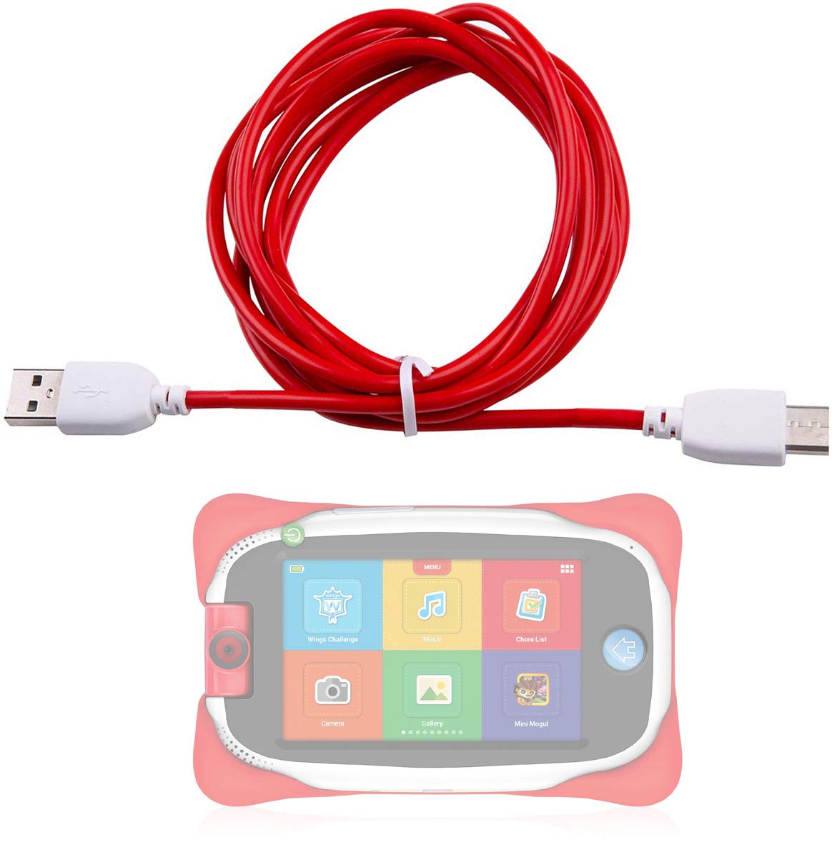 Smays 6ft Red Charging Cable for Nabi Tablet Jr & XD - Durable Fast Charging Cord for Kids Tablets - Perfect for Home, School & Travel Use
