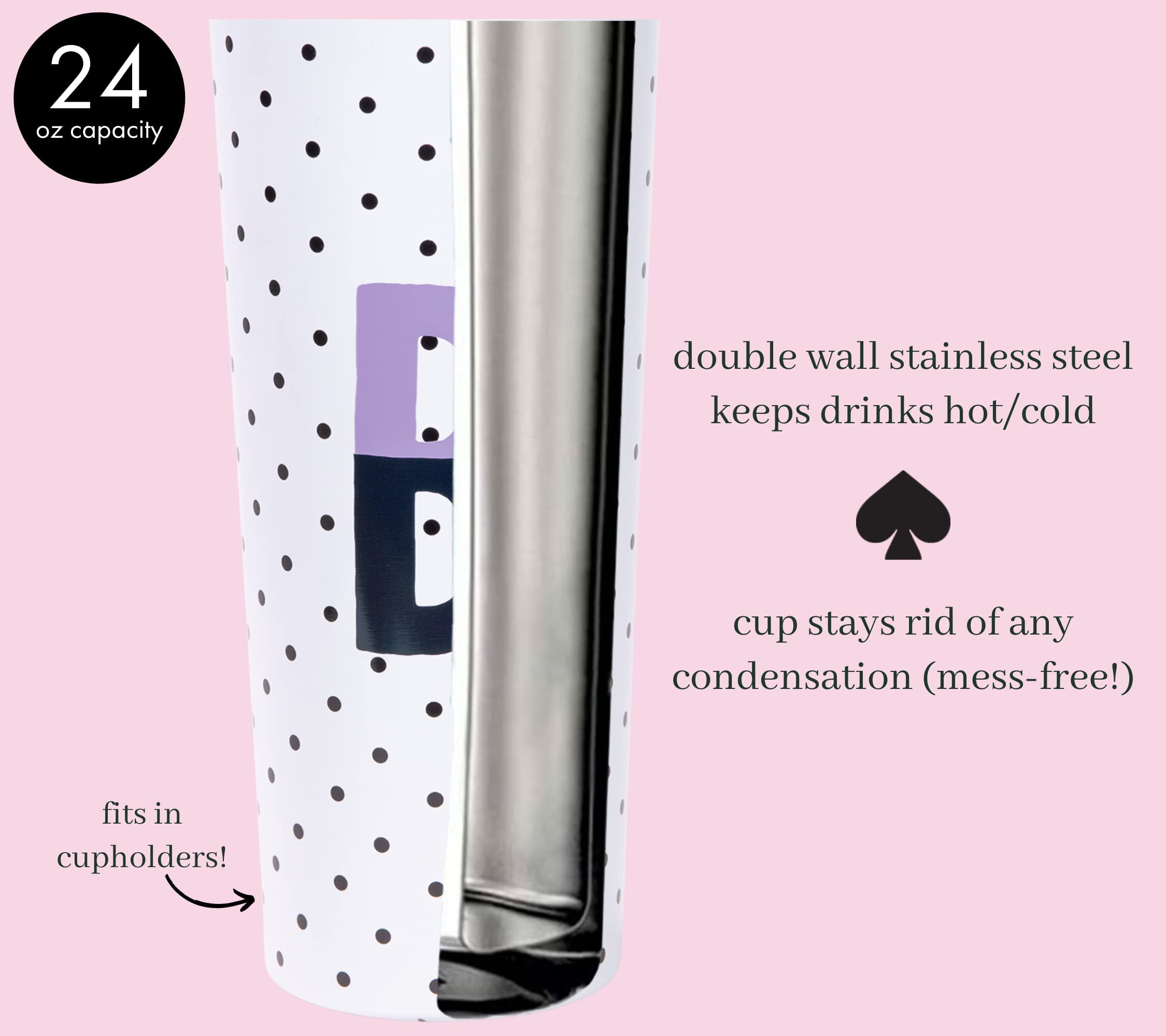 Kate Spade New York 24oz Stainless Steel Travel Mug - Double Wall Insulated Tumbler with Lid, Personalized Initial (Purple) - Perfect for Coffee, Tea & Hot/Cold Drinks On-The-Go